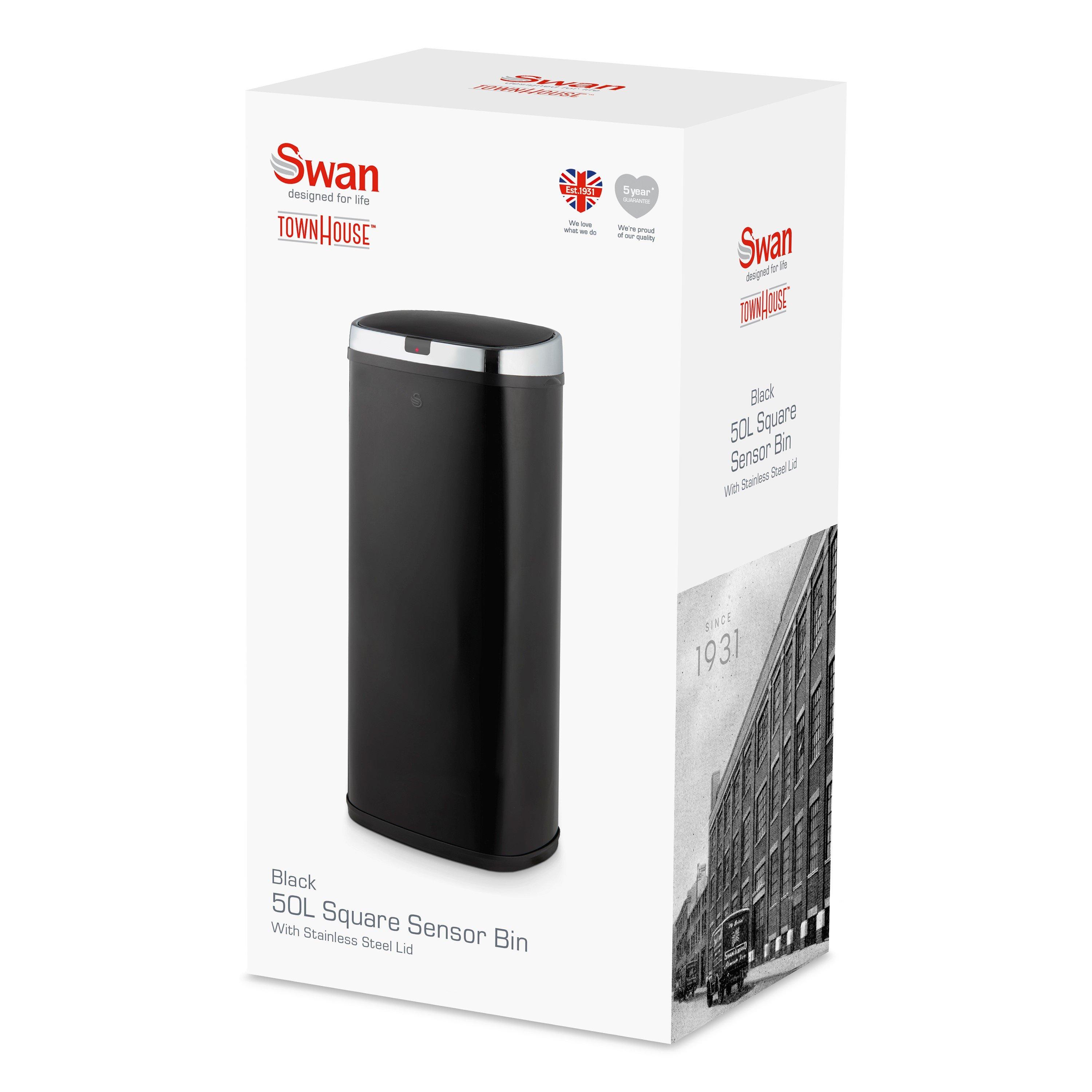 Black - Swan - 50L Square Sensor Bin Black - 8