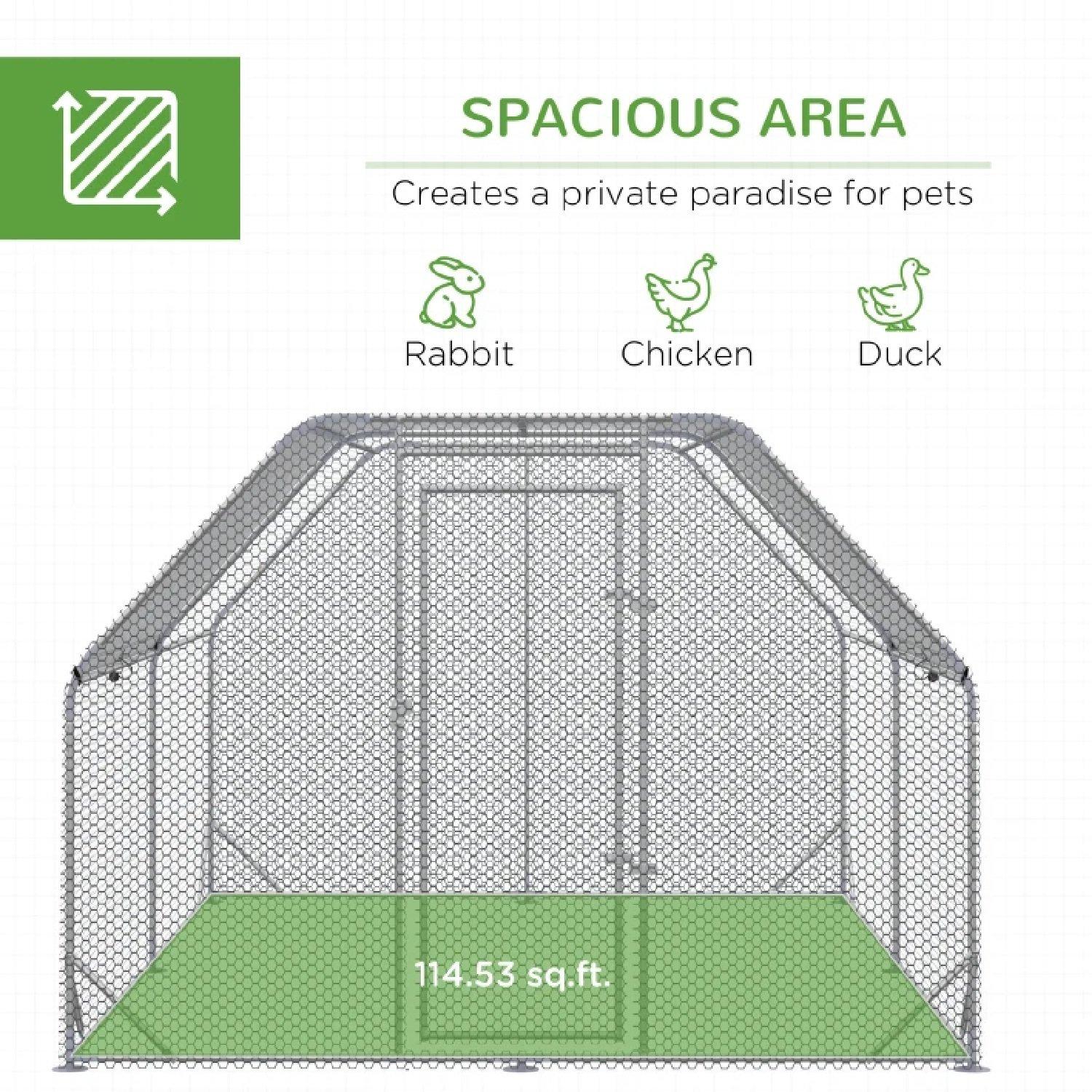 Grey - PawHut - PawHut Walk in Chicken Run Chicken Coop - 3