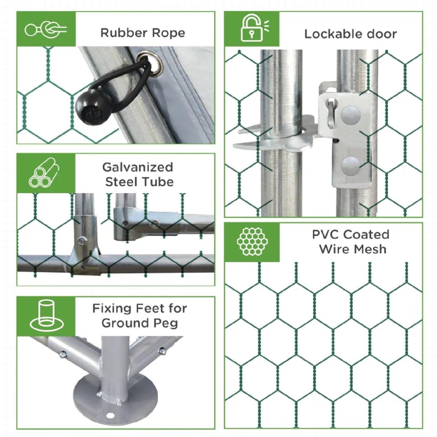 Grey - PawHut - PawHut Walk in Chicken Run Chicken Coop - 4