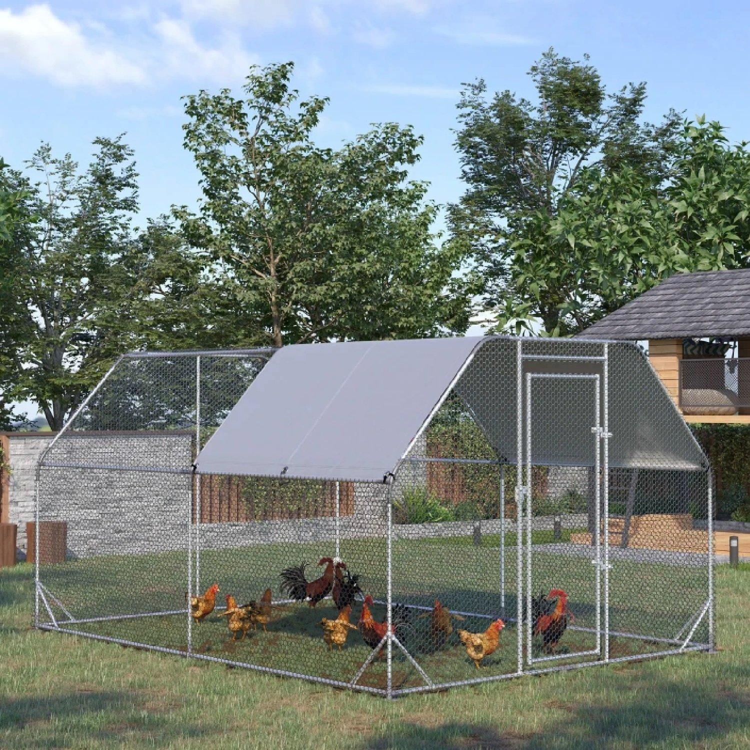 Grey - PawHut - PawHut Walk in Chicken Run Chicken Coop - 9