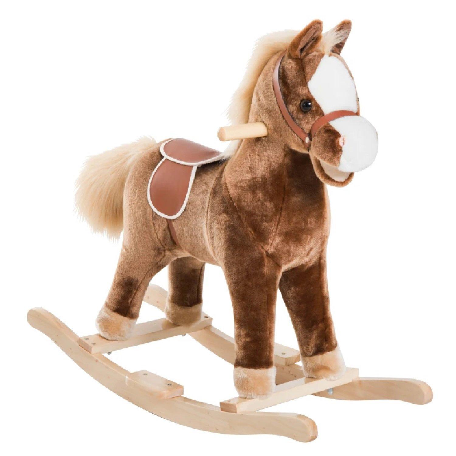 HOMCOM Kids Plush Rocking Horse With Wooden Base