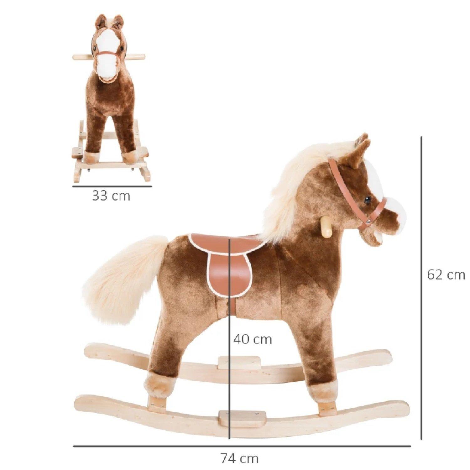 Brown - HOMCOM - Kids Plush Rocking Horse With Wooden Base - 3