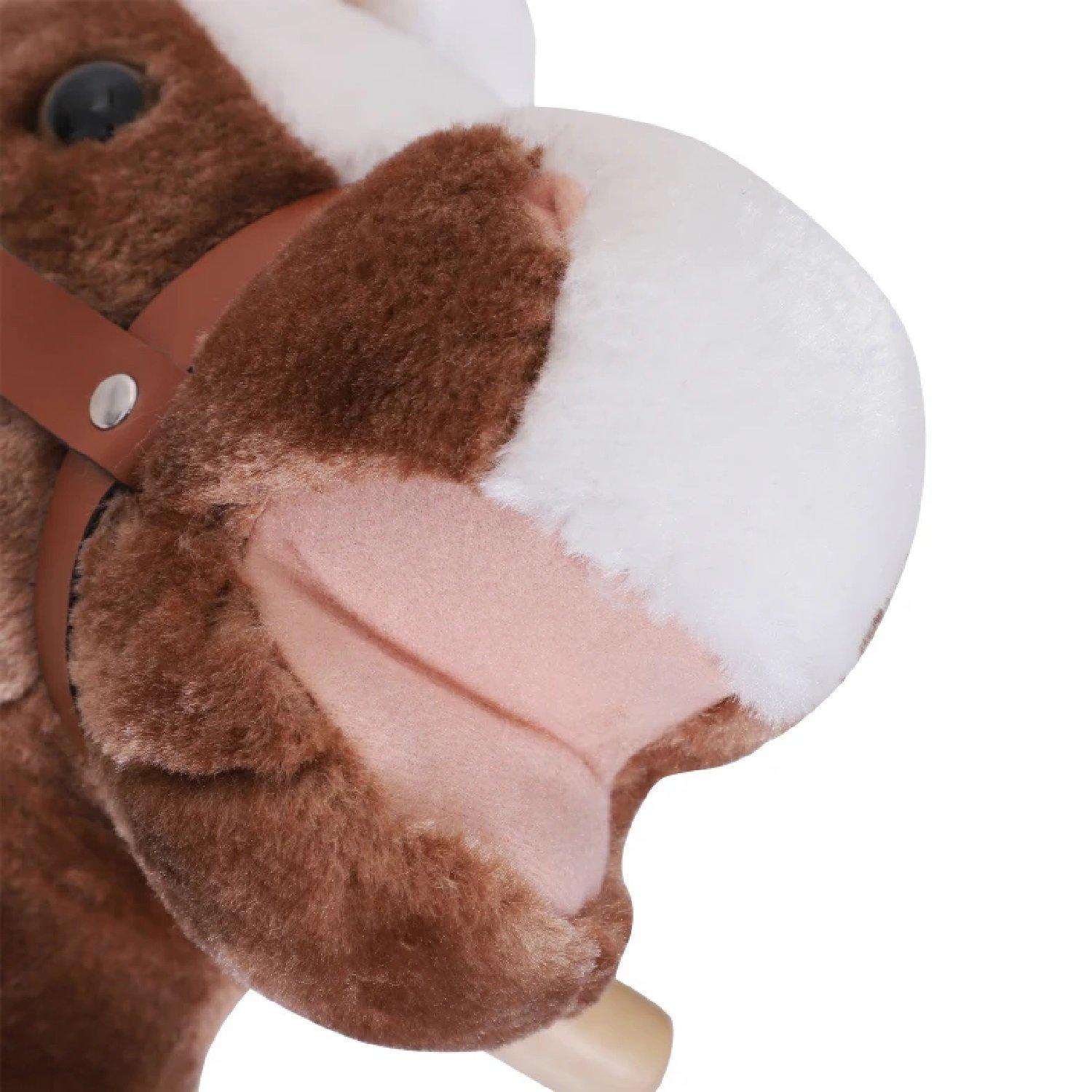 Brown - HOMCOM - Kids Plush Rocking Horse With Wooden Base - 7