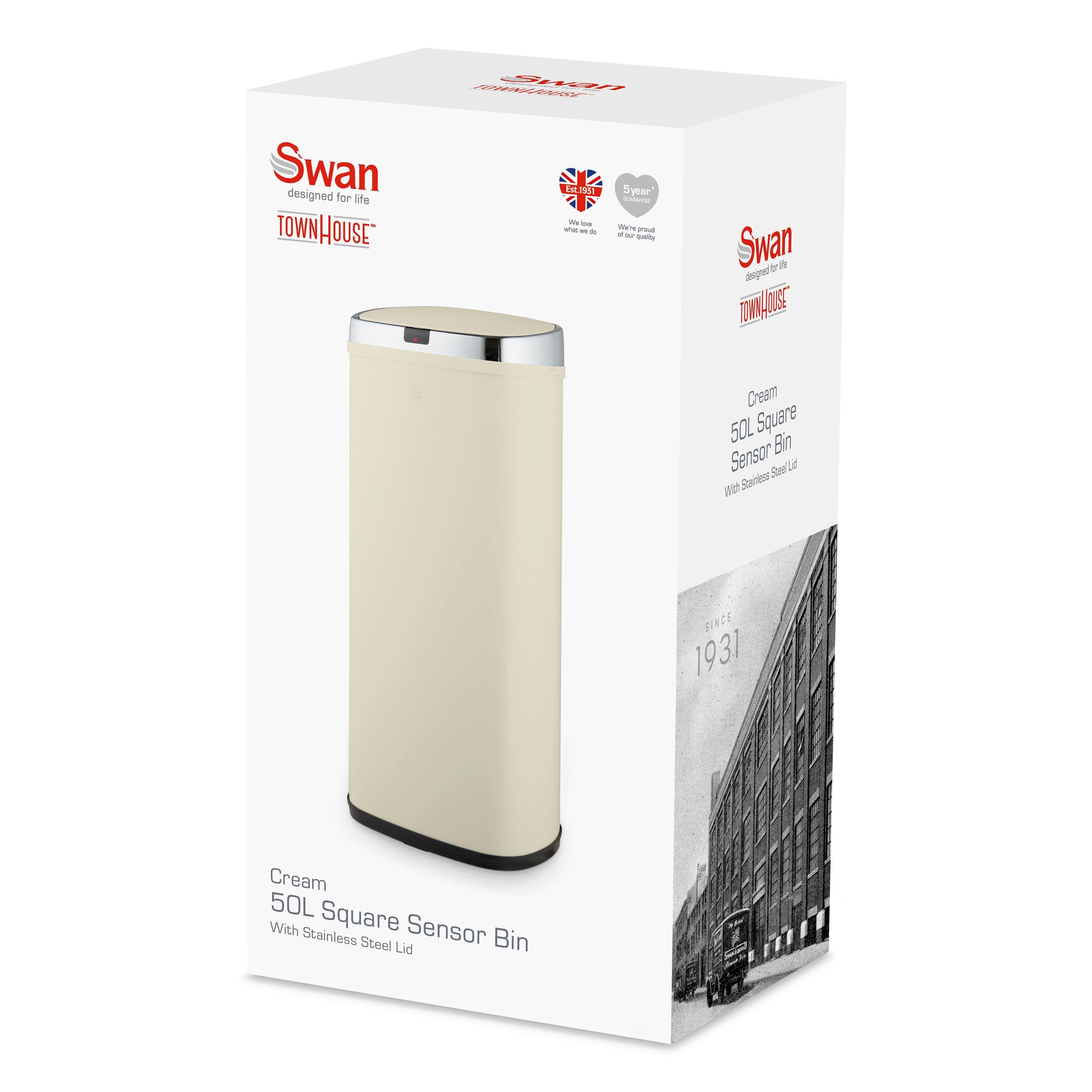 Cream - Swan - 50L Square Sensor Bin Cream - 8