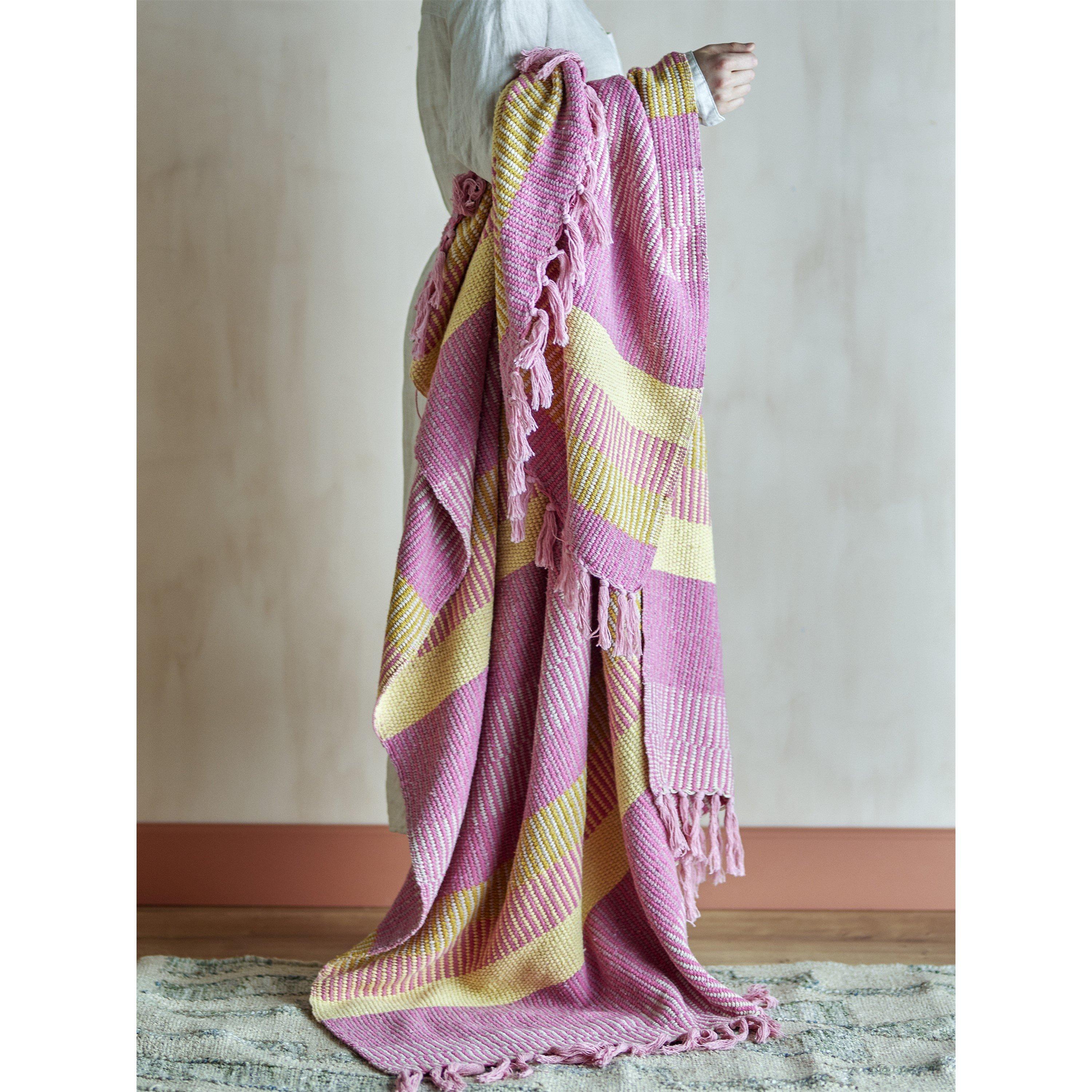 Pink - Bloomingville - Isnel Recycled Cotton Geometric Sofa Throw - 4