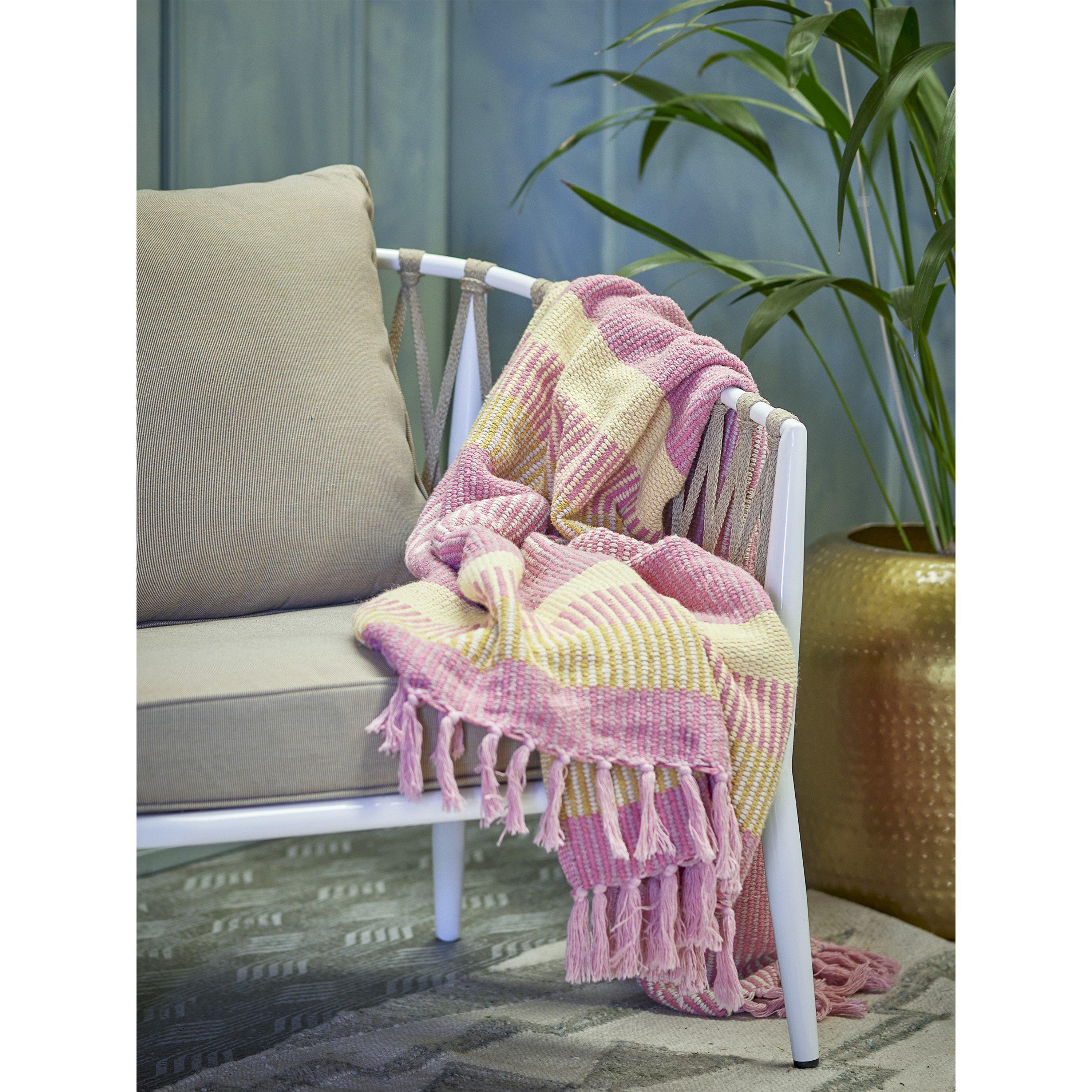 Pink - Bloomingville - Isnel Recycled Cotton Geometric Sofa Throw - 5