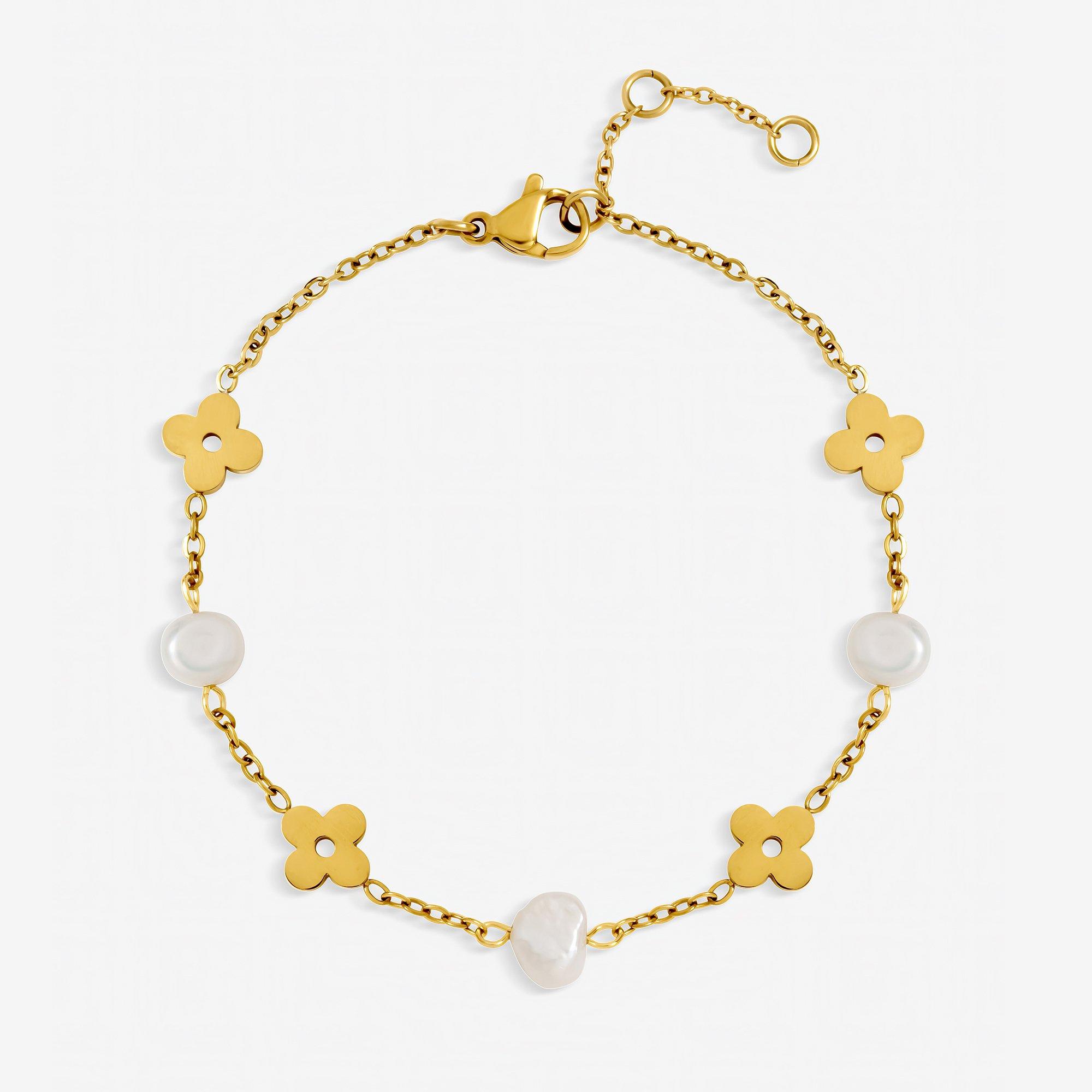 Gold - Jon Richard - Gold Plated Waterproof Pearl Floral Bracelet - 1