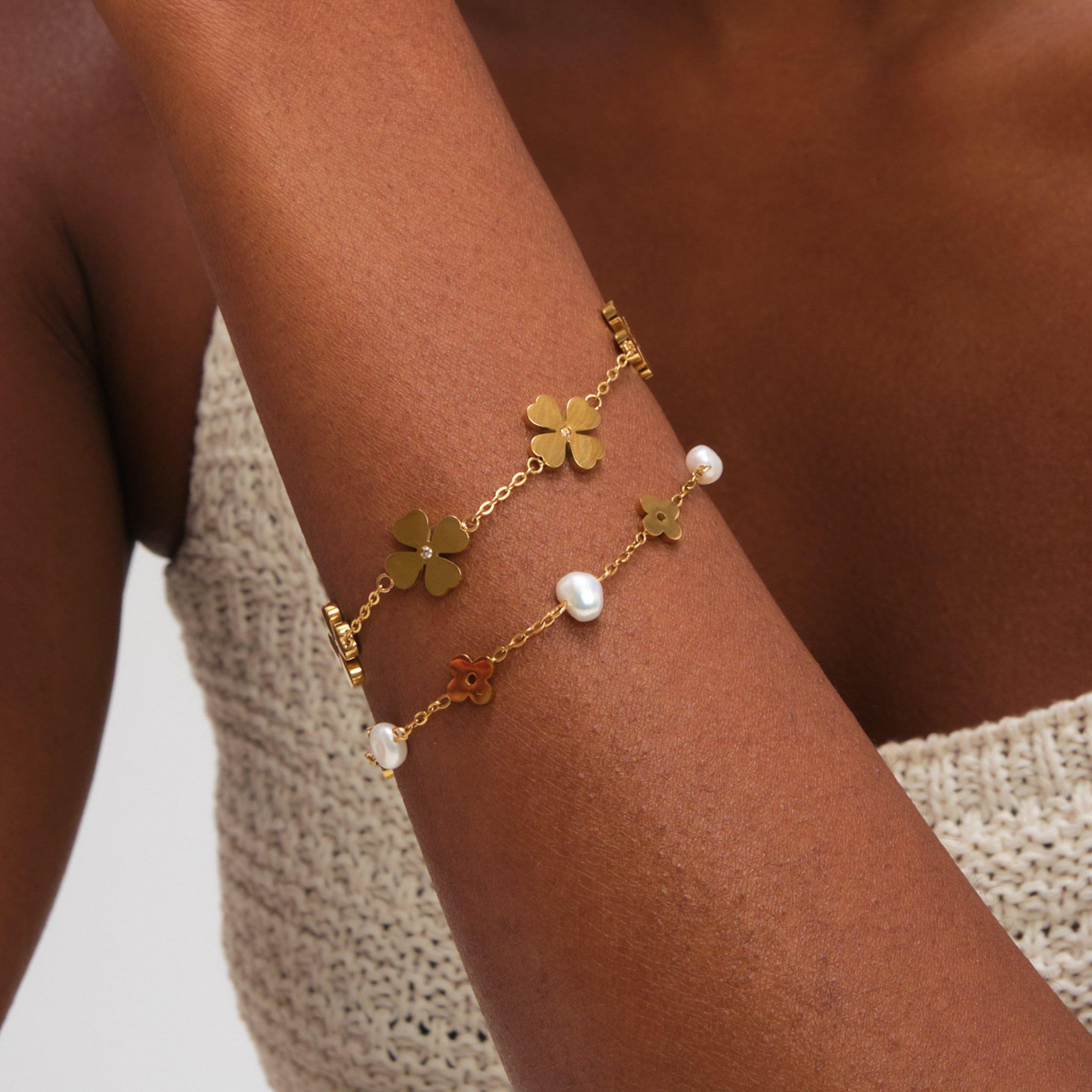 Gold - Jon Richard - Gold Plated Waterproof Pearl Floral Bracelet - 2