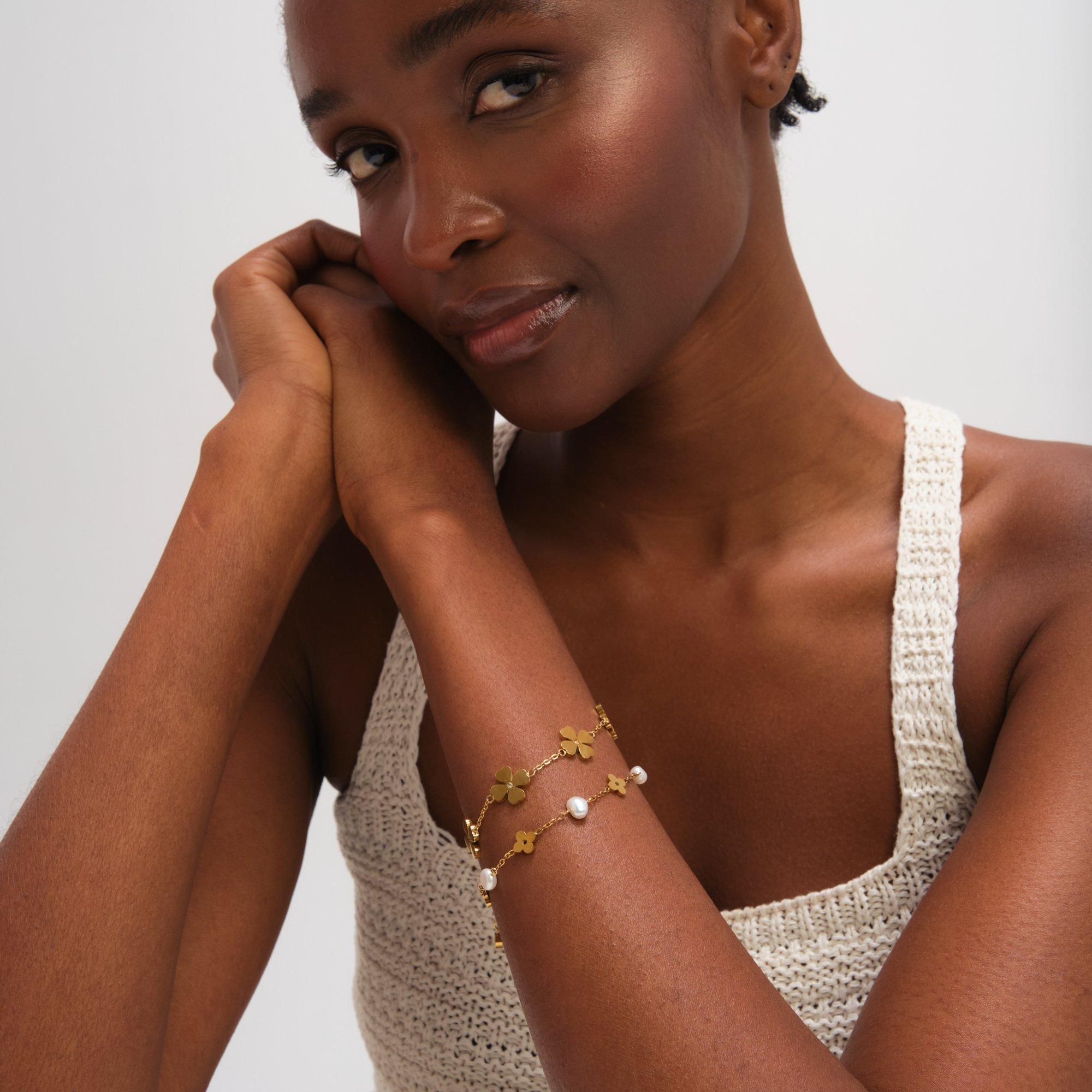 Gold - Jon Richard - Gold Plated Waterproof Pearl Floral Bracelet - 3