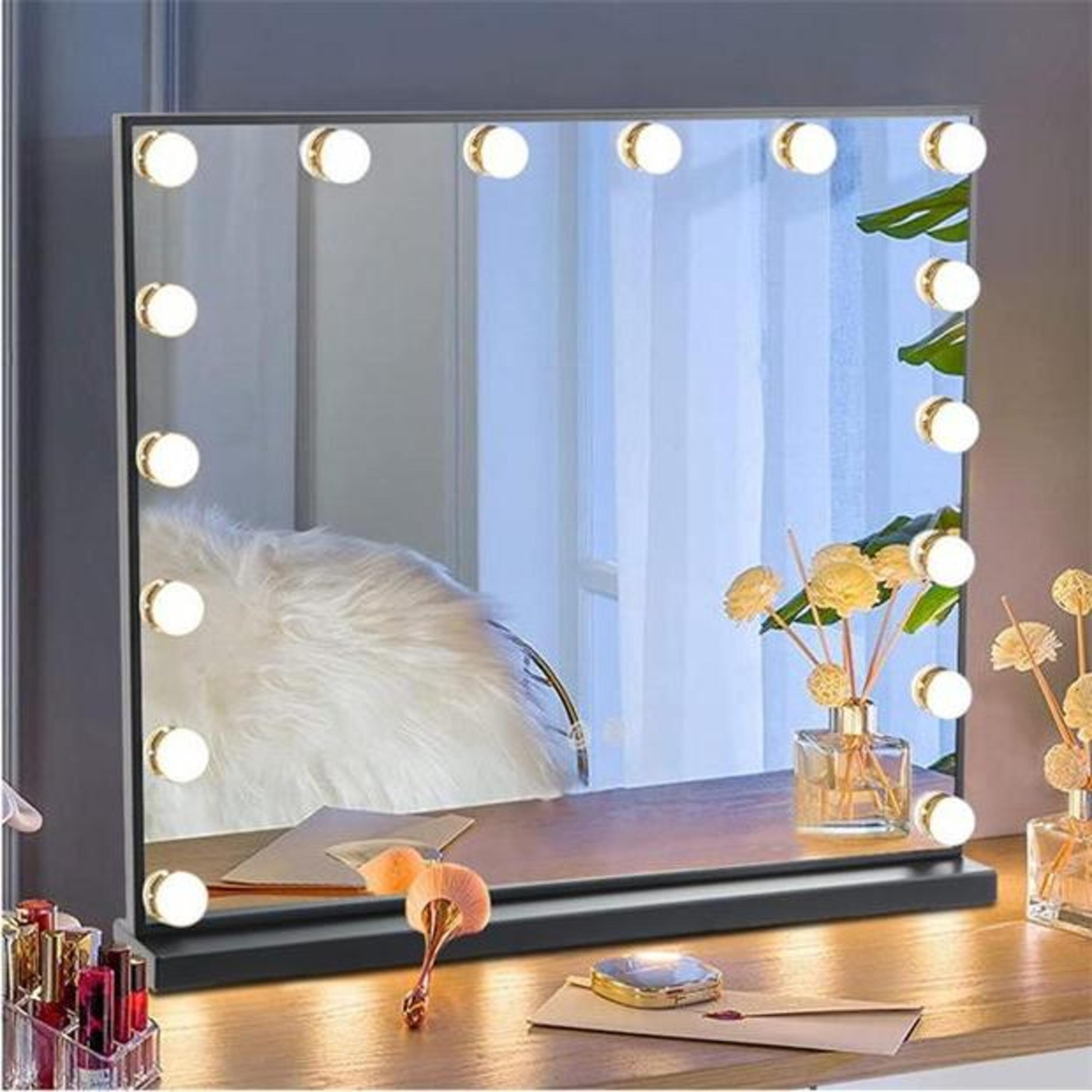Black - Kabinet UK - Rectangular Makeup Mirror with 16 LED Bulbs - 1