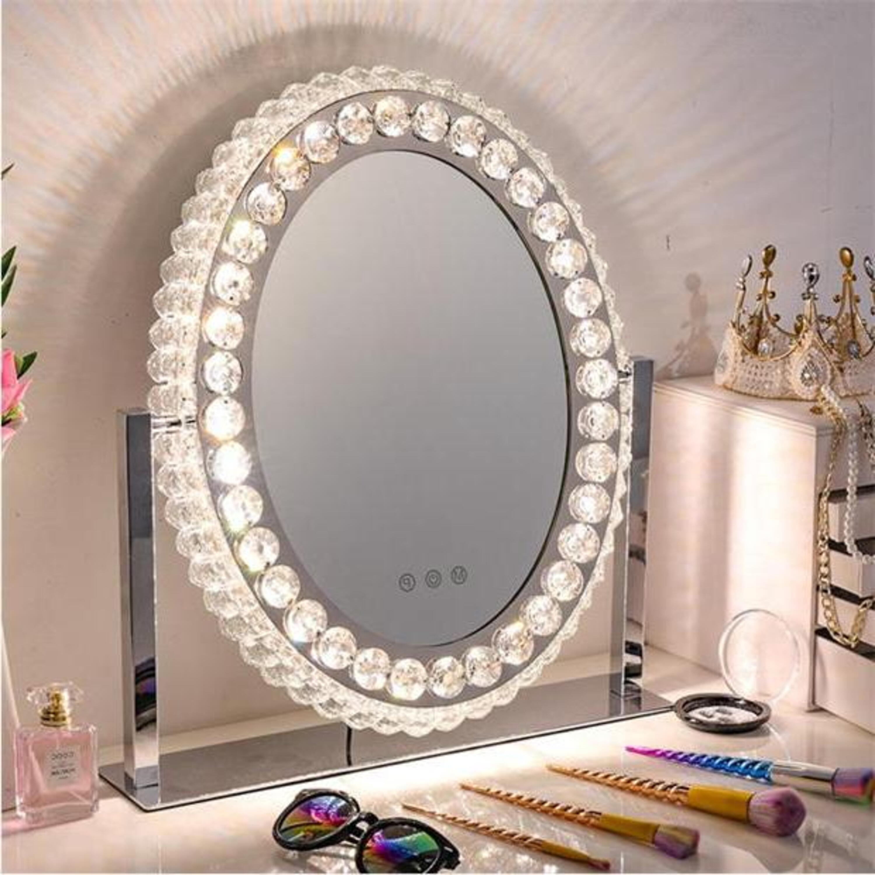 White - Kabinet UK - Oval Hollywood Makeup Mirror with Crystal Frame - 1