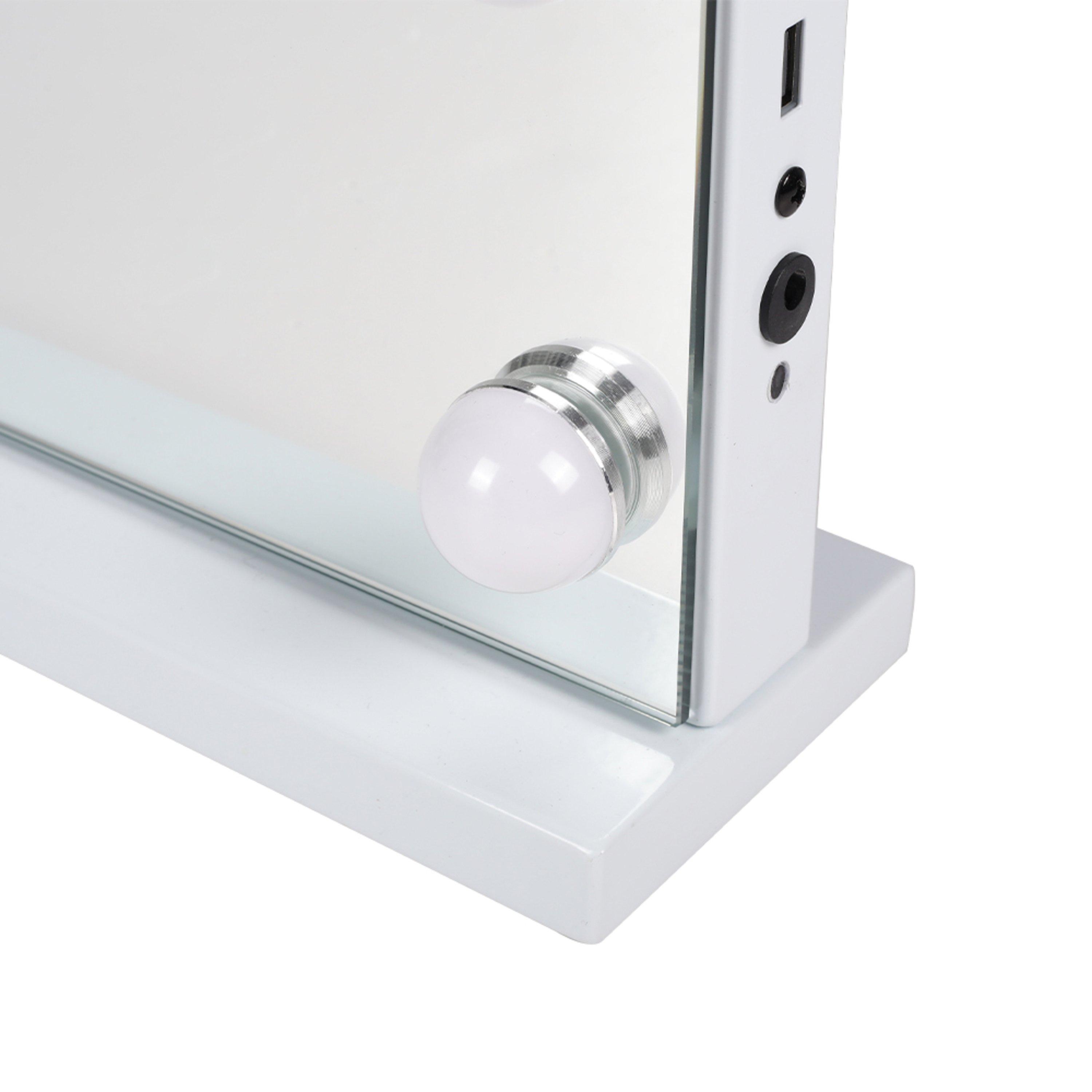 White - Kabinet UK - Rectangular Hollywood Makeup Mirror with Bluetooth - 9