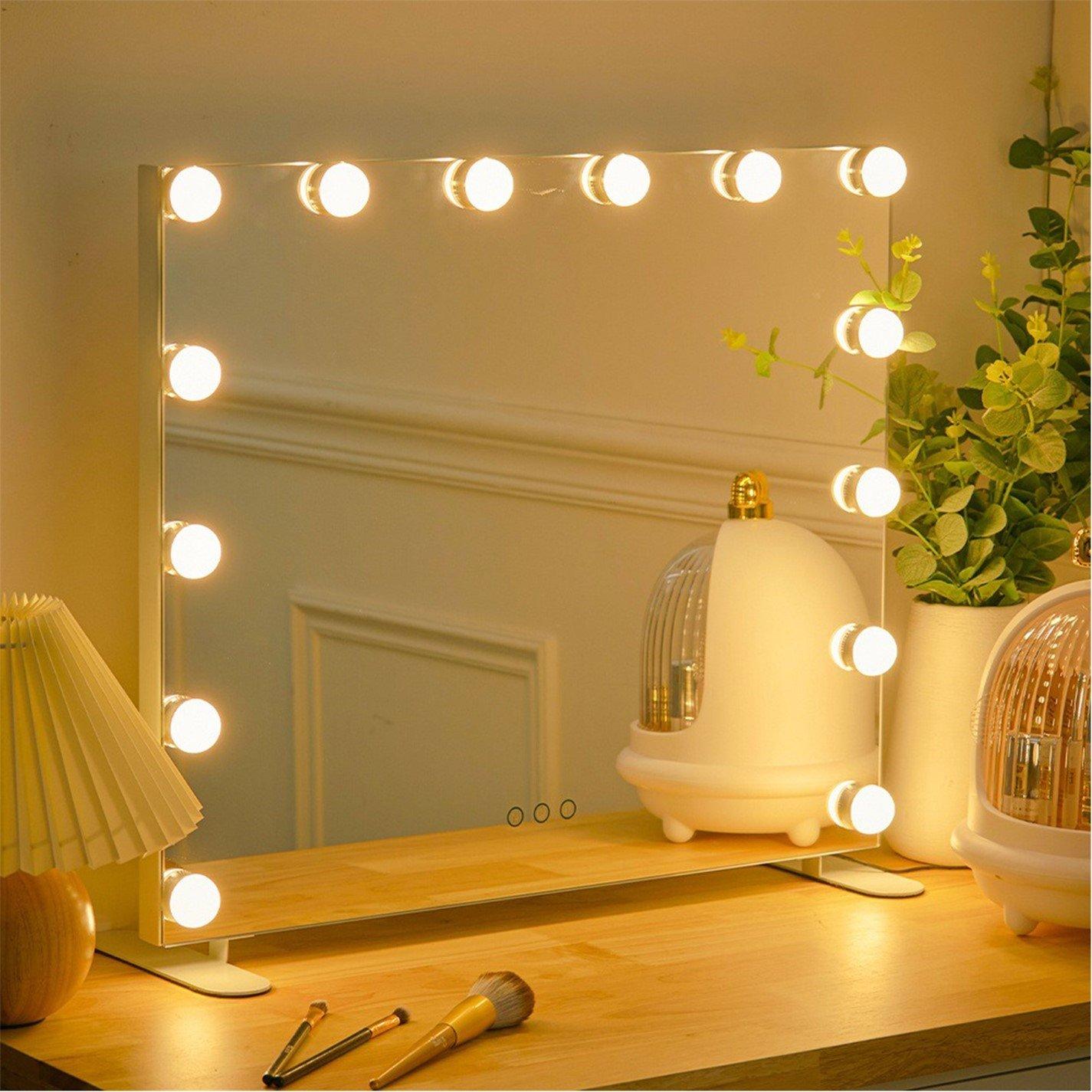 White - Kabinet UK - Rectangular Hollywood Makeup Mirror with Stand - 1
