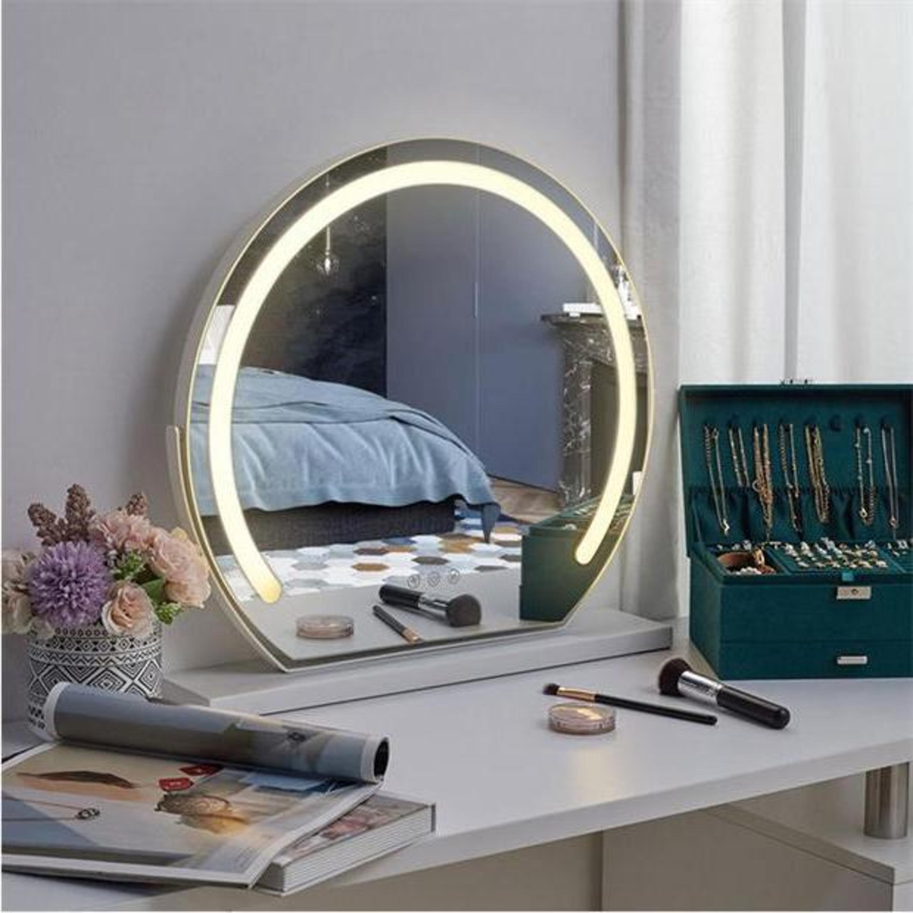 White - Kabinet UK - Round Makeup Mirror with LED Light and Base - 1