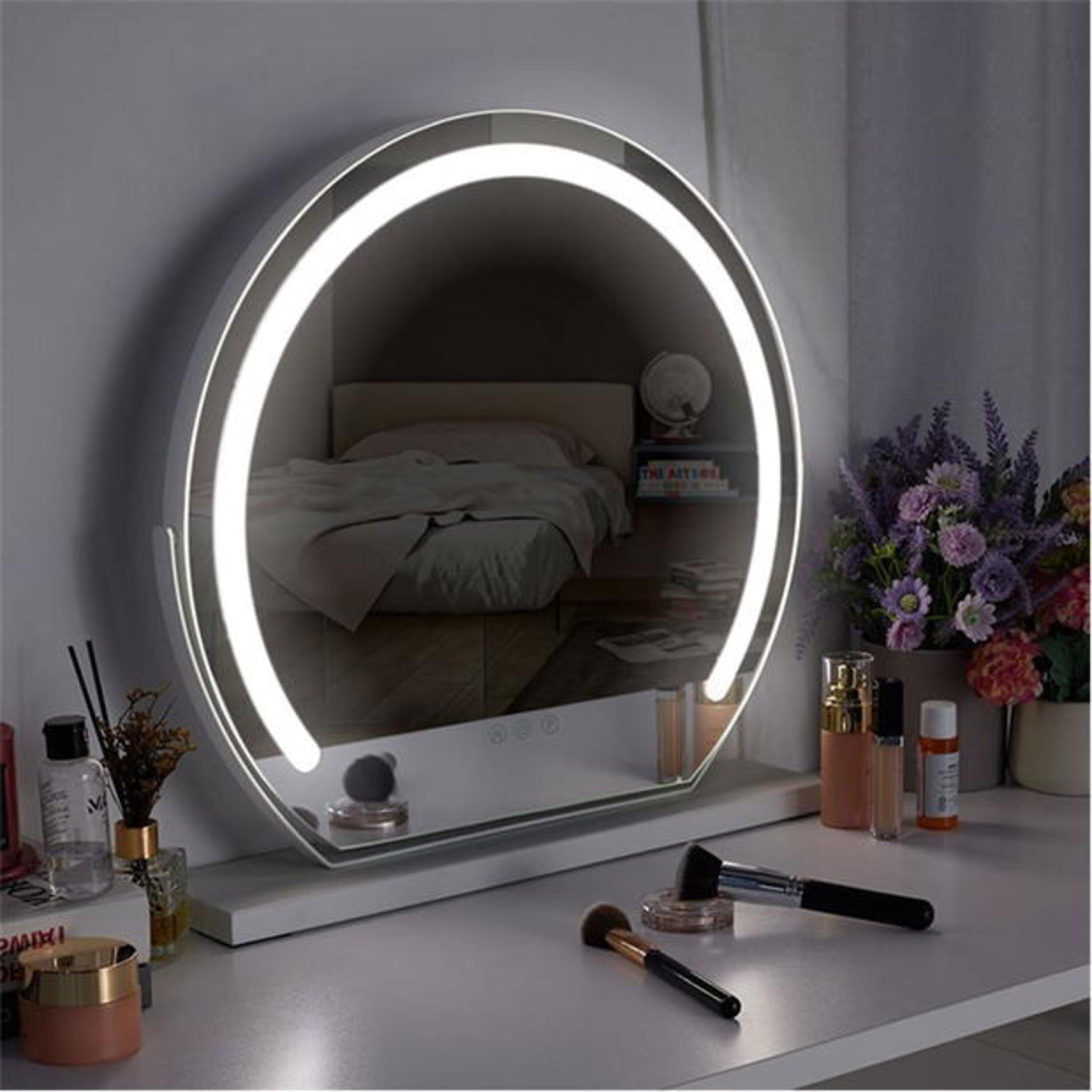 White - Kabinet UK - Round Makeup Mirror with LED Light and Base - 2