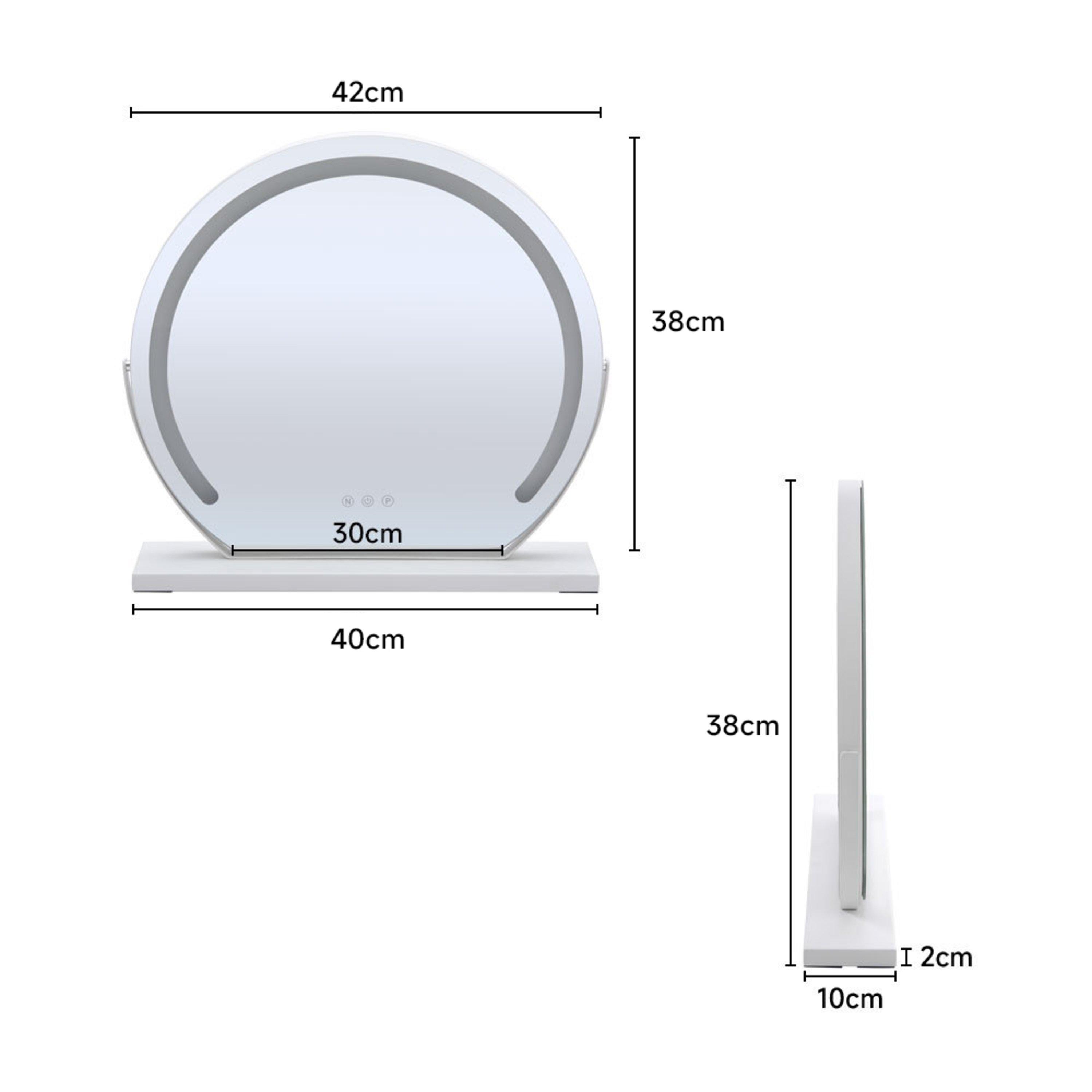 White - Kabinet UK - Round Makeup Mirror with LED Light and Base - 12