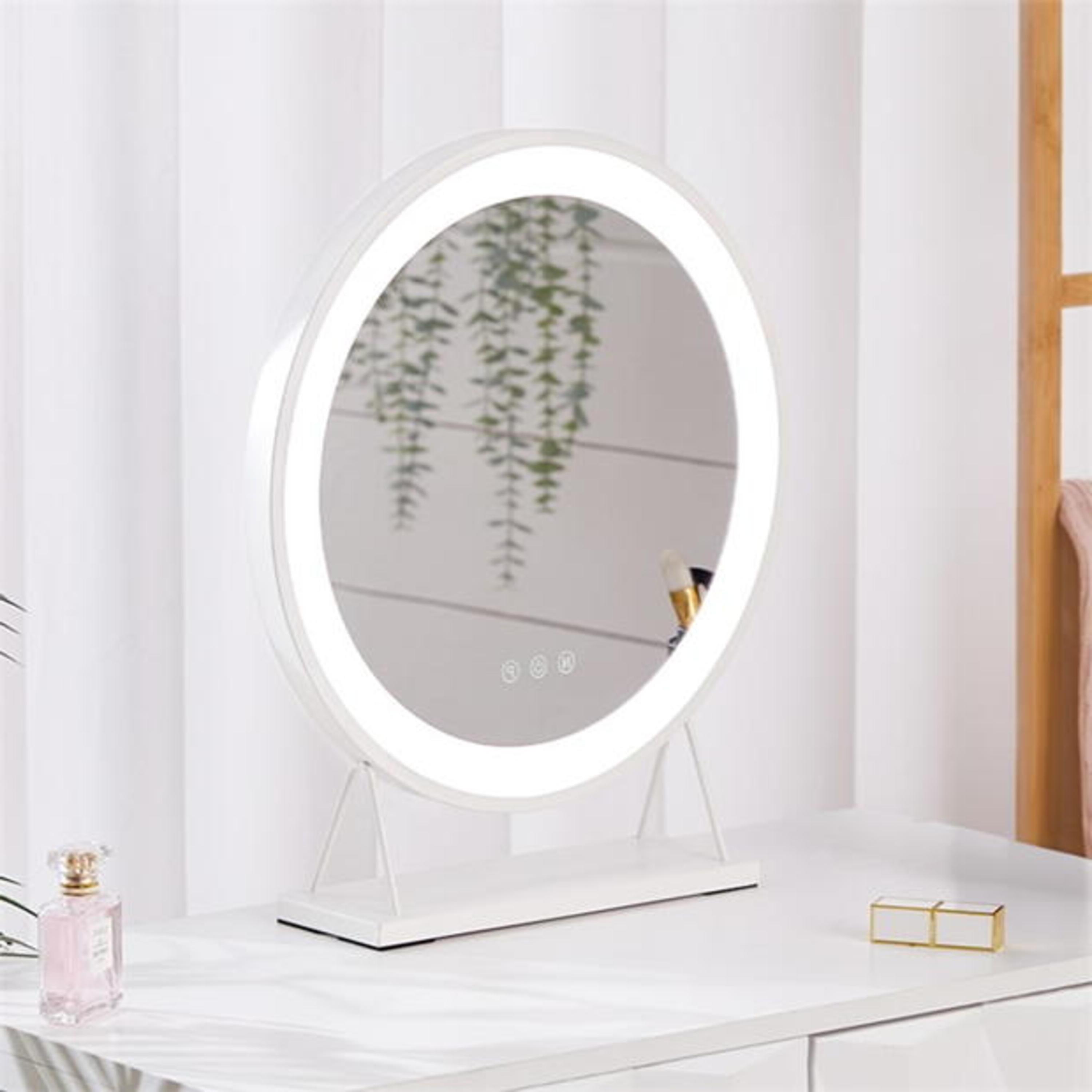 White - Kabinet UK - Round Makeup Mirror with LED Light Strip - 1