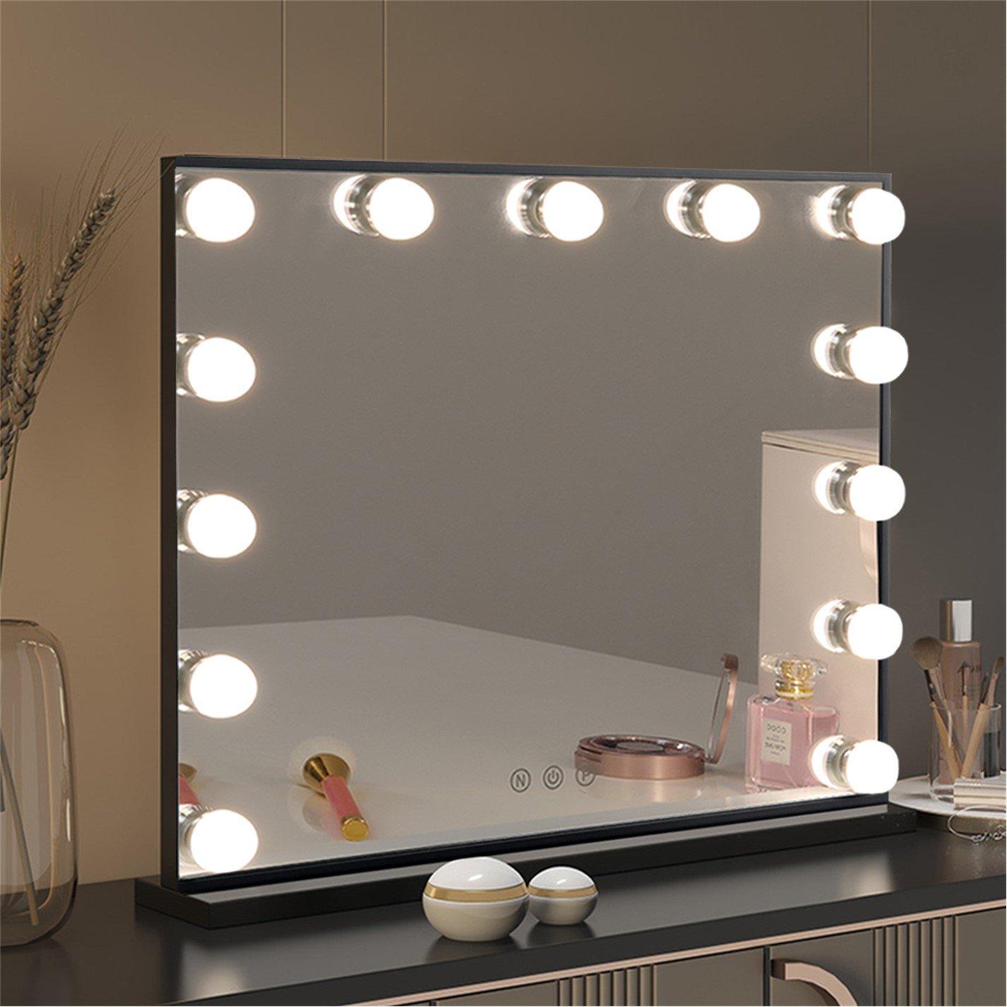 Black - Kabinet UK - Rectangular Makeup Mirror with 13 LED Bulbs - 1