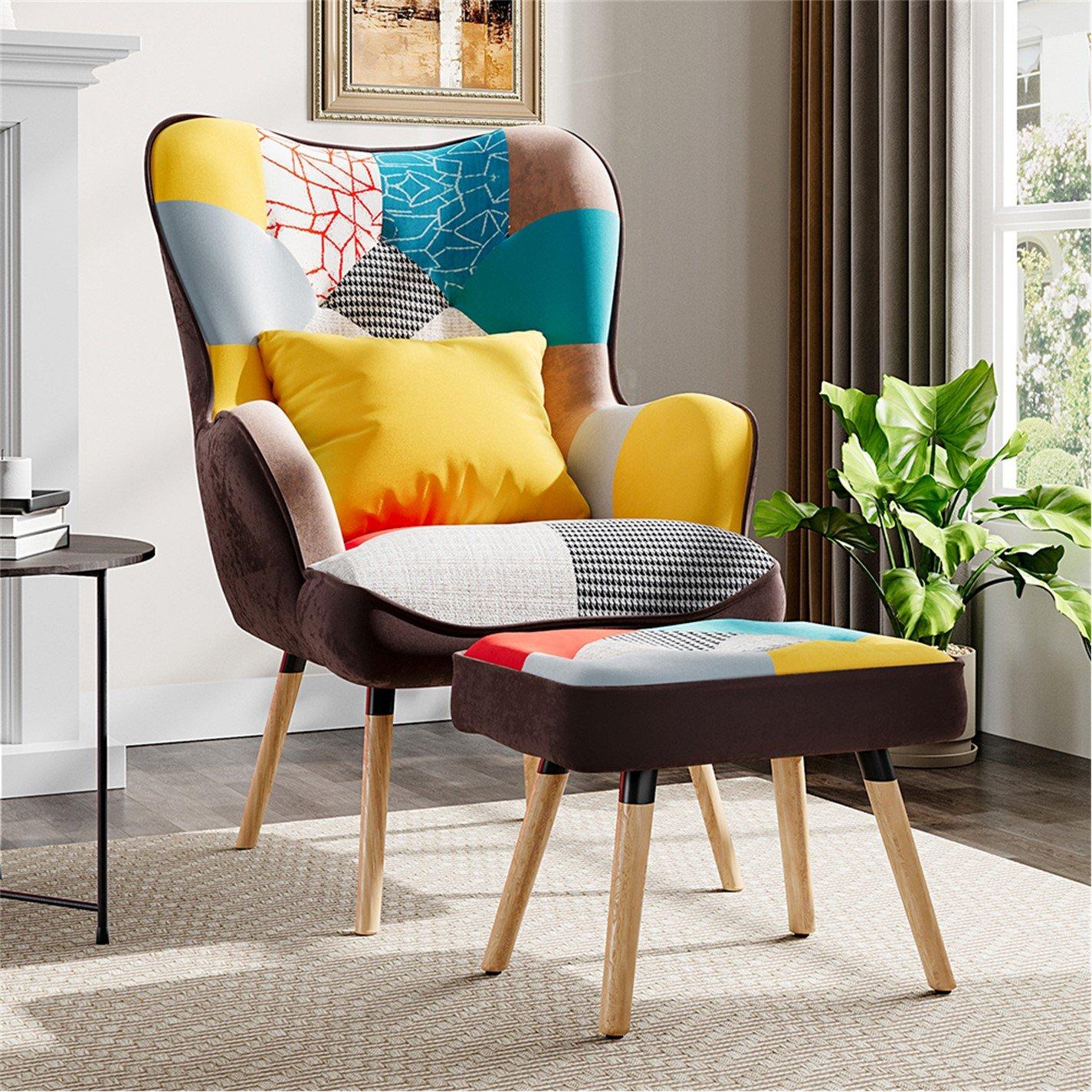 Kabinet UK Splicing Design Armchair with Pillow and Footstool