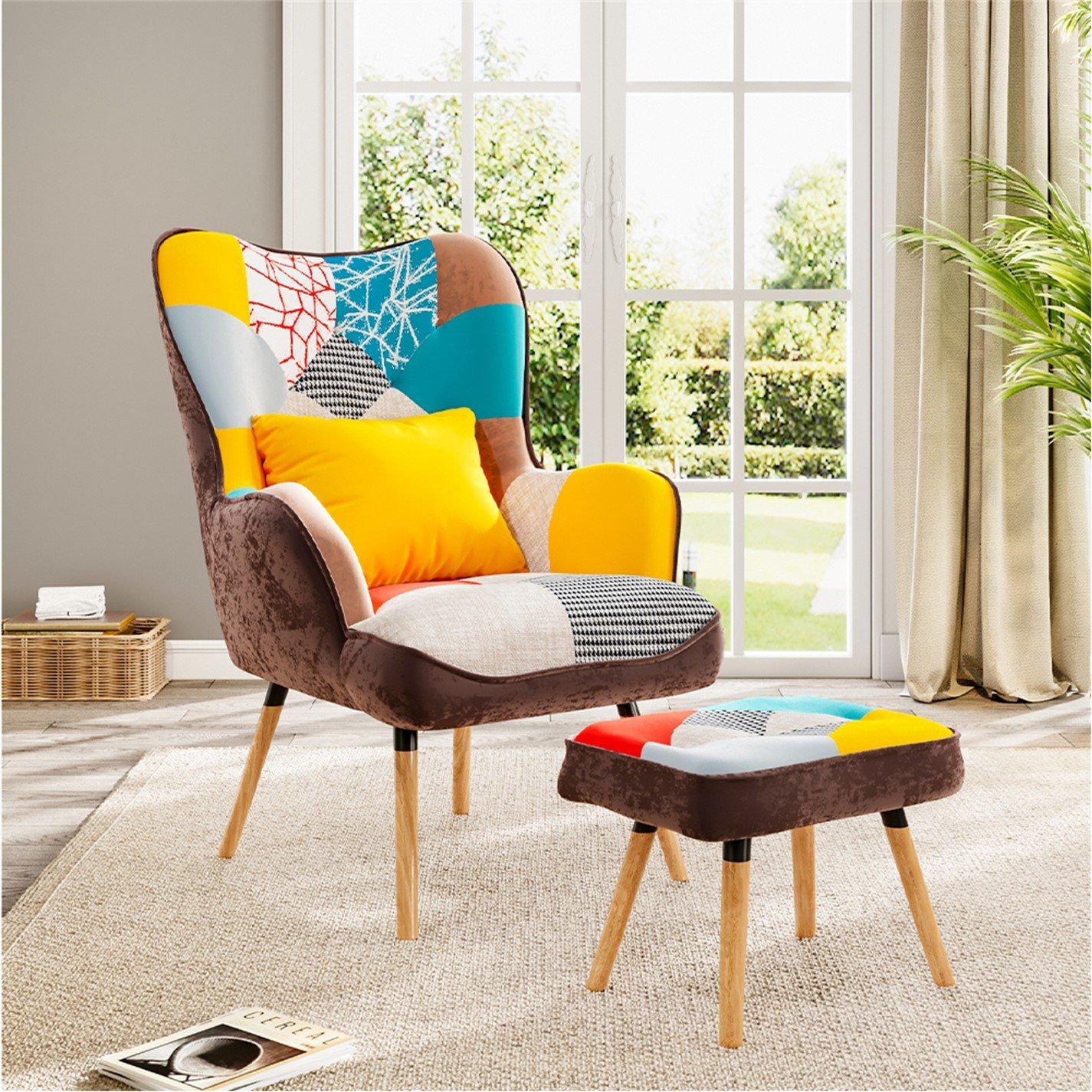 Multi - Kabinet UK - Splicing Design Armchair with Pillow and Footstool - 2
