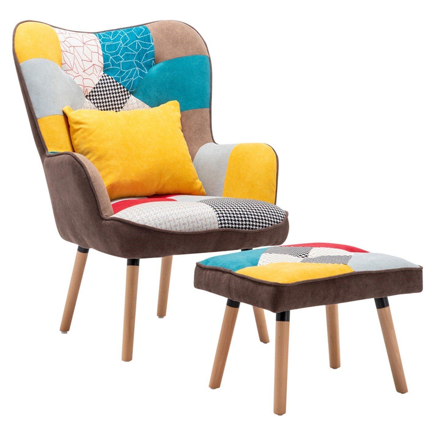 Multi - Kabinet UK - Splicing Design Armchair with Pillow and Footstool - 3