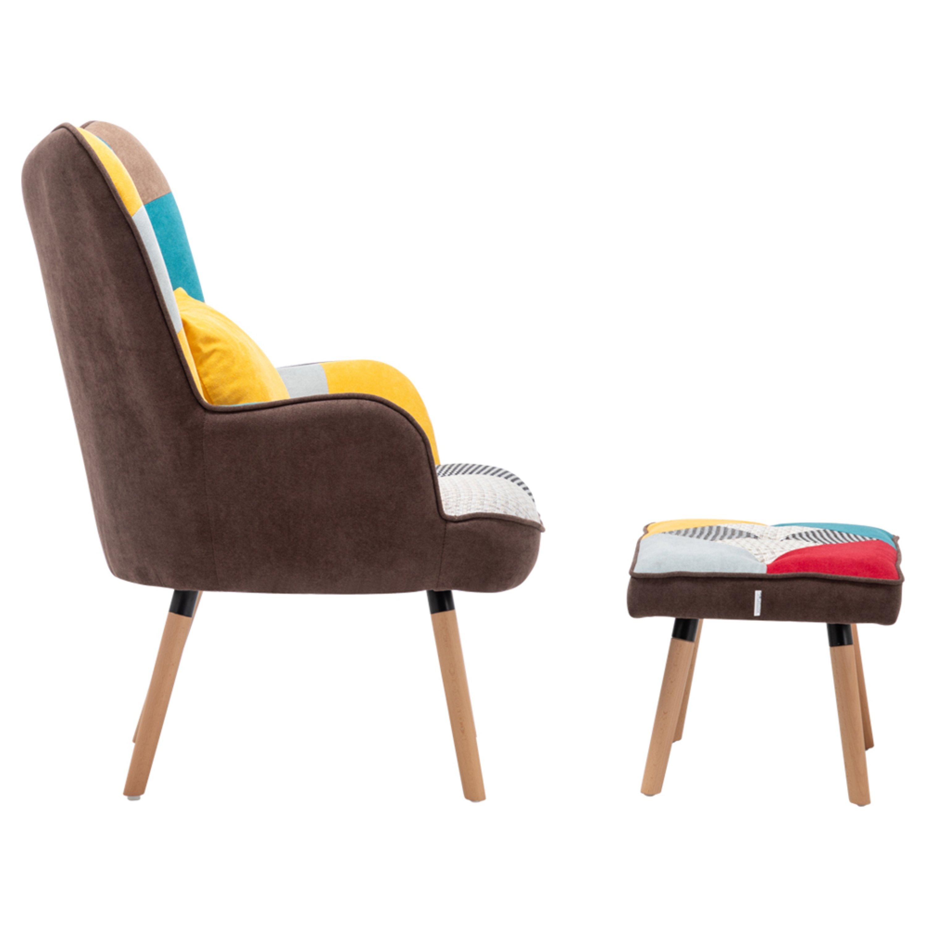 Multi - Kabinet UK - Splicing Design Armchair with Pillow and Footstool - 5