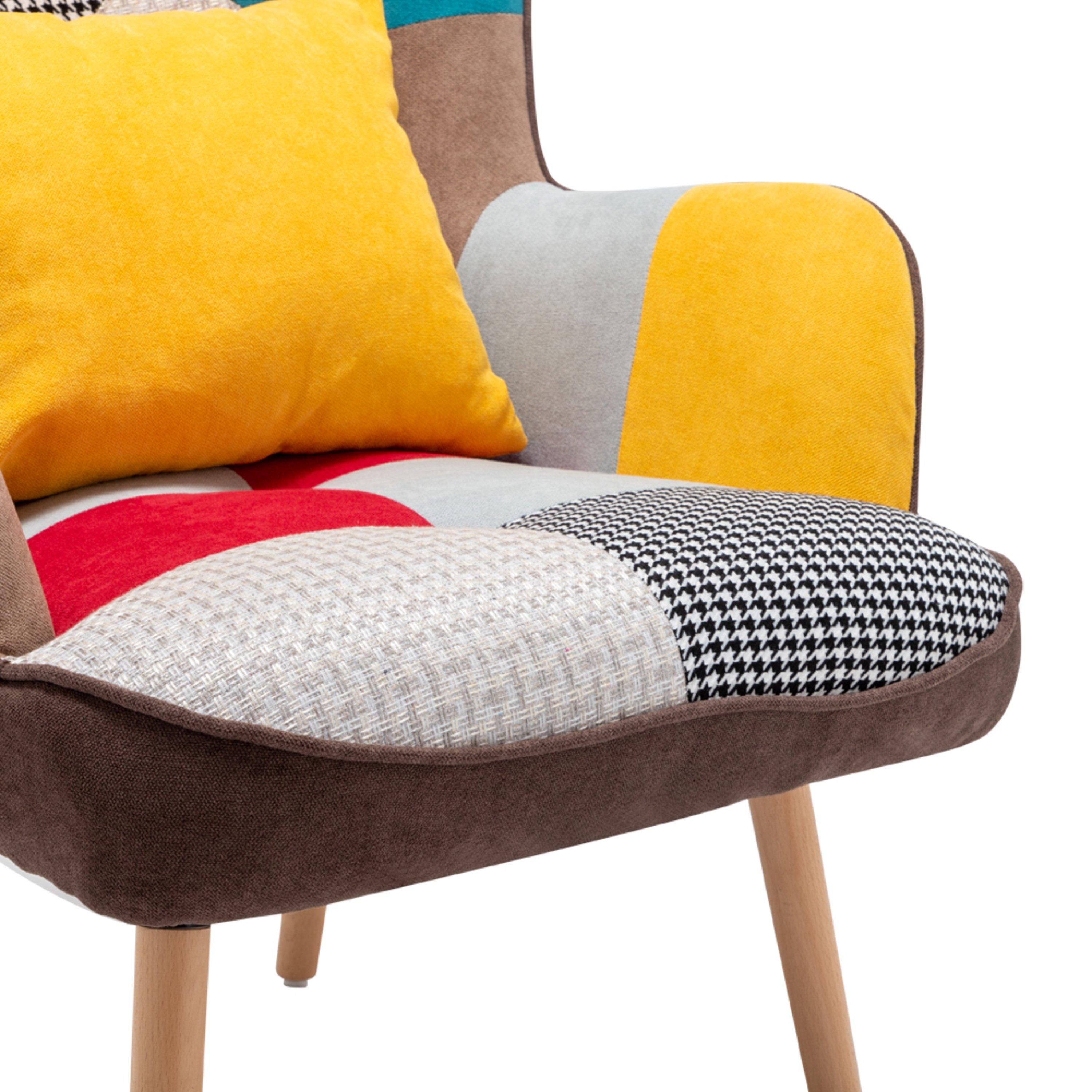 Multi - Kabinet UK - Splicing Design Armchair with Pillow and Footstool - 9