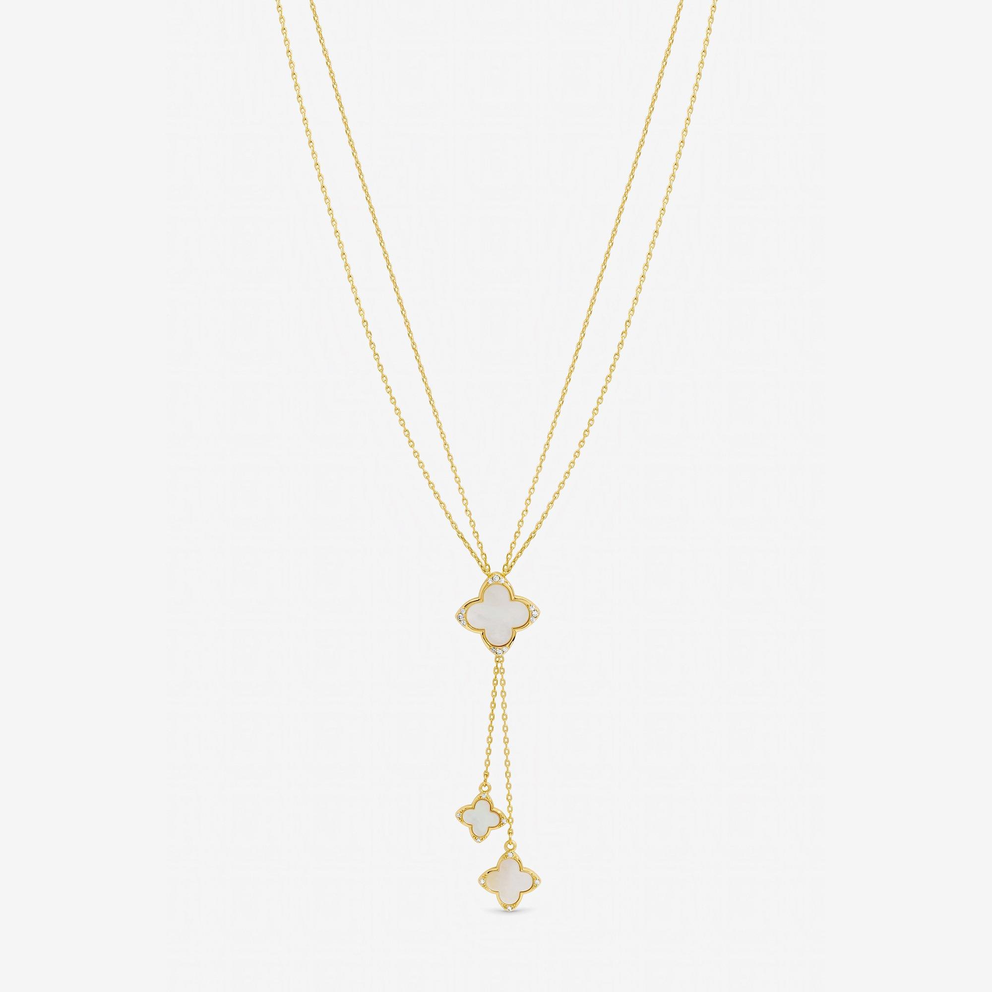 Jon Richard Gold Mother of Pearl Crystal Clover Y-Necklace