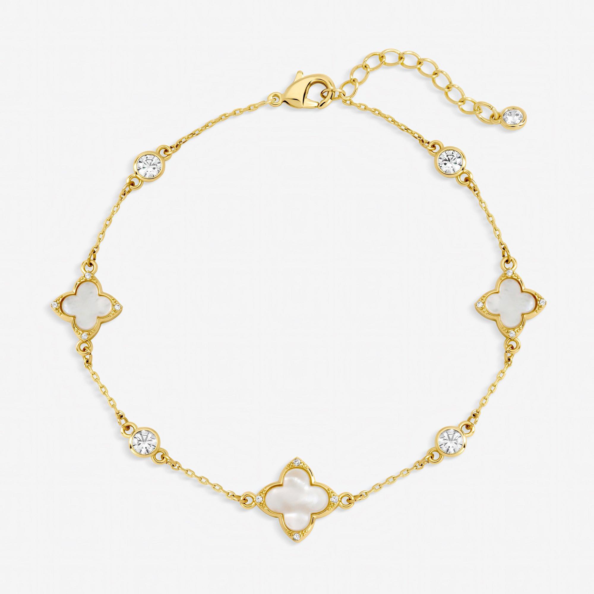 Gold - Jon Richard - Gold Mother of Pearl Crystal Clover Bracelet - 1