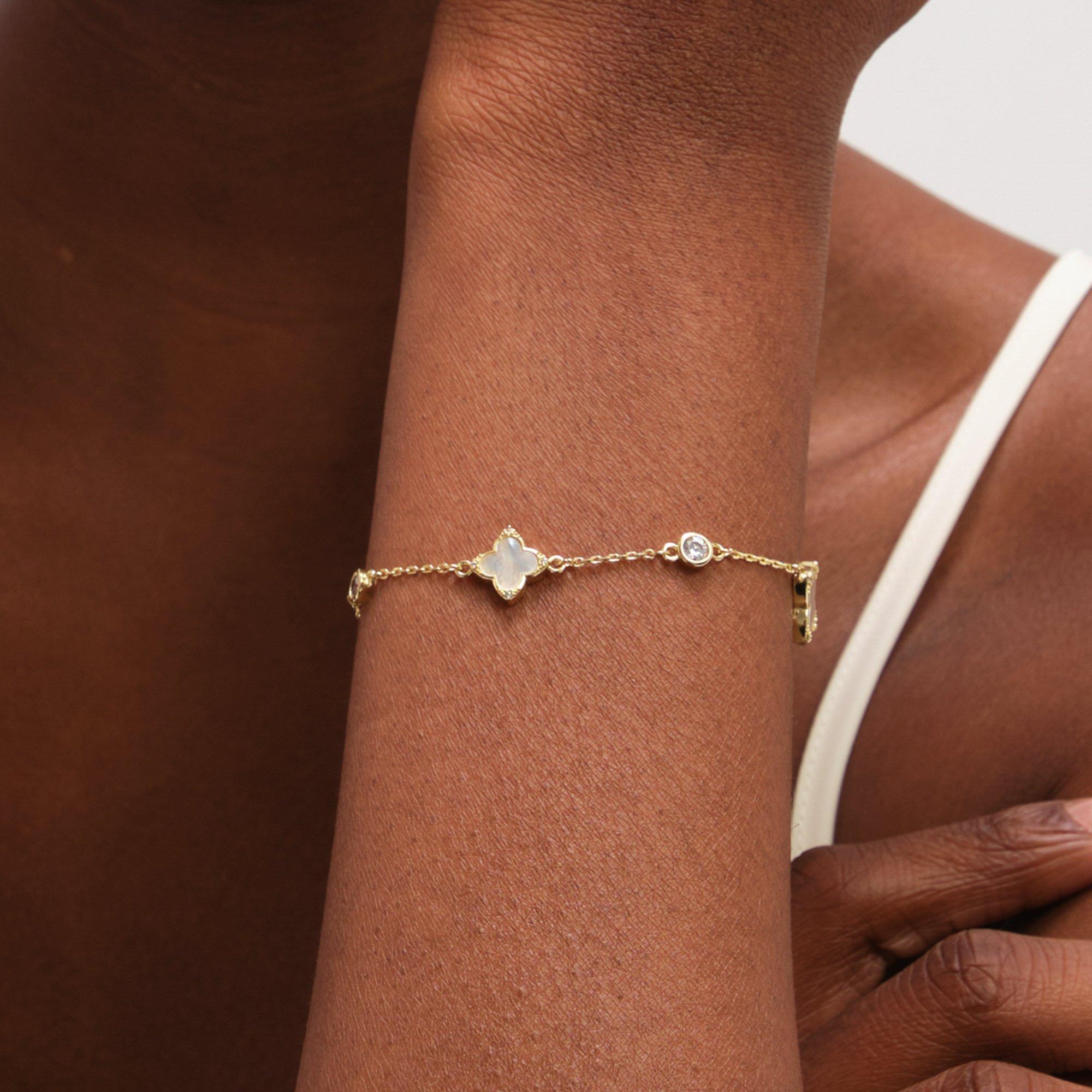 Gold - Jon Richard - Gold Mother of Pearl Crystal Clover Bracelet - 2