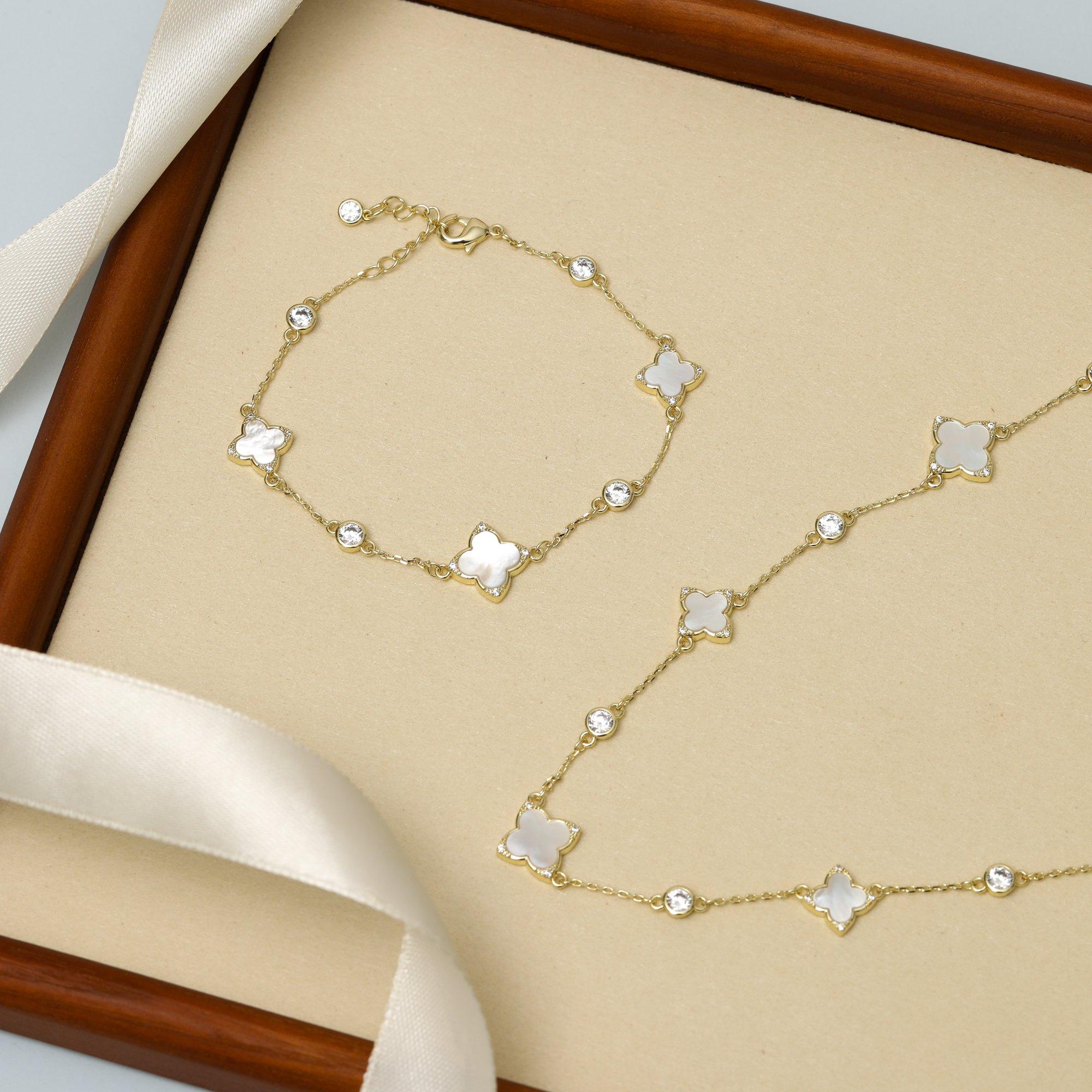Gold - Jon Richard - Gold Mother of Pearl Crystal Clover Bracelet - 3