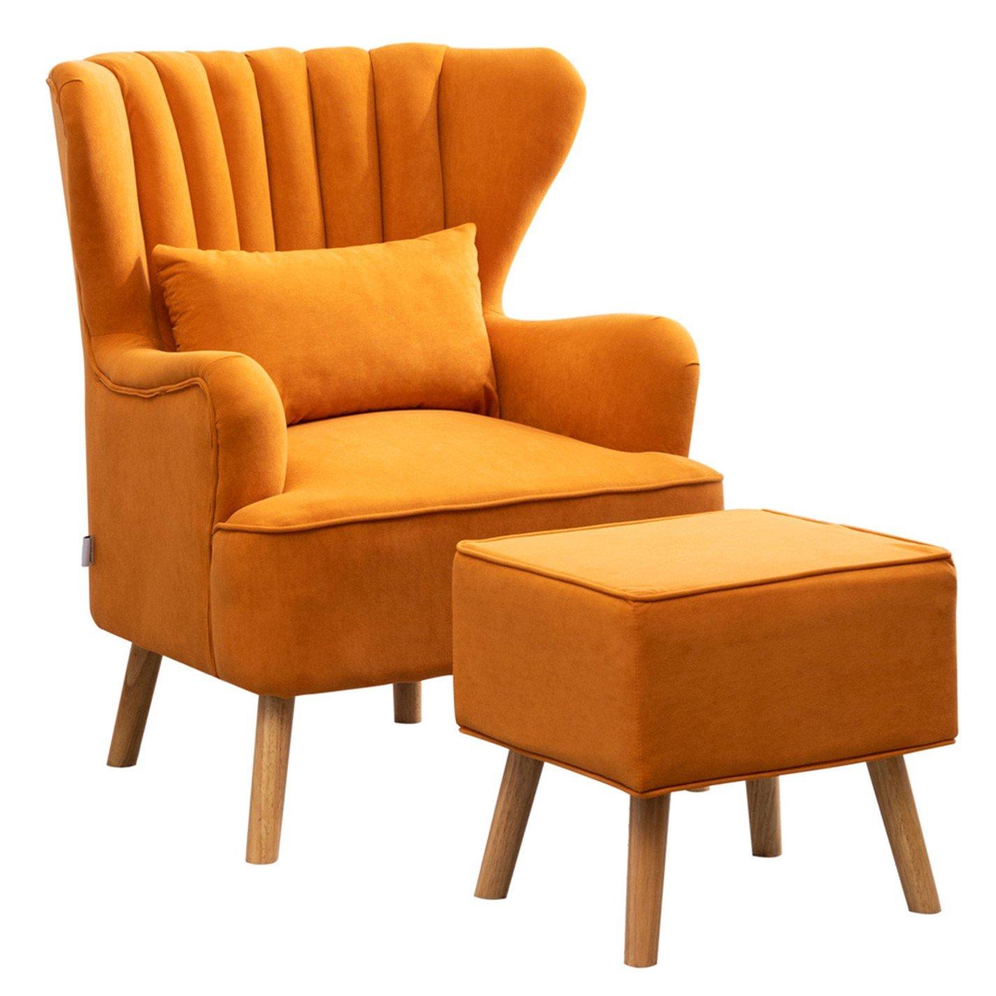 Orange - Kabinet UK - Curved Back Armchair with Cushion and Footstool - 4