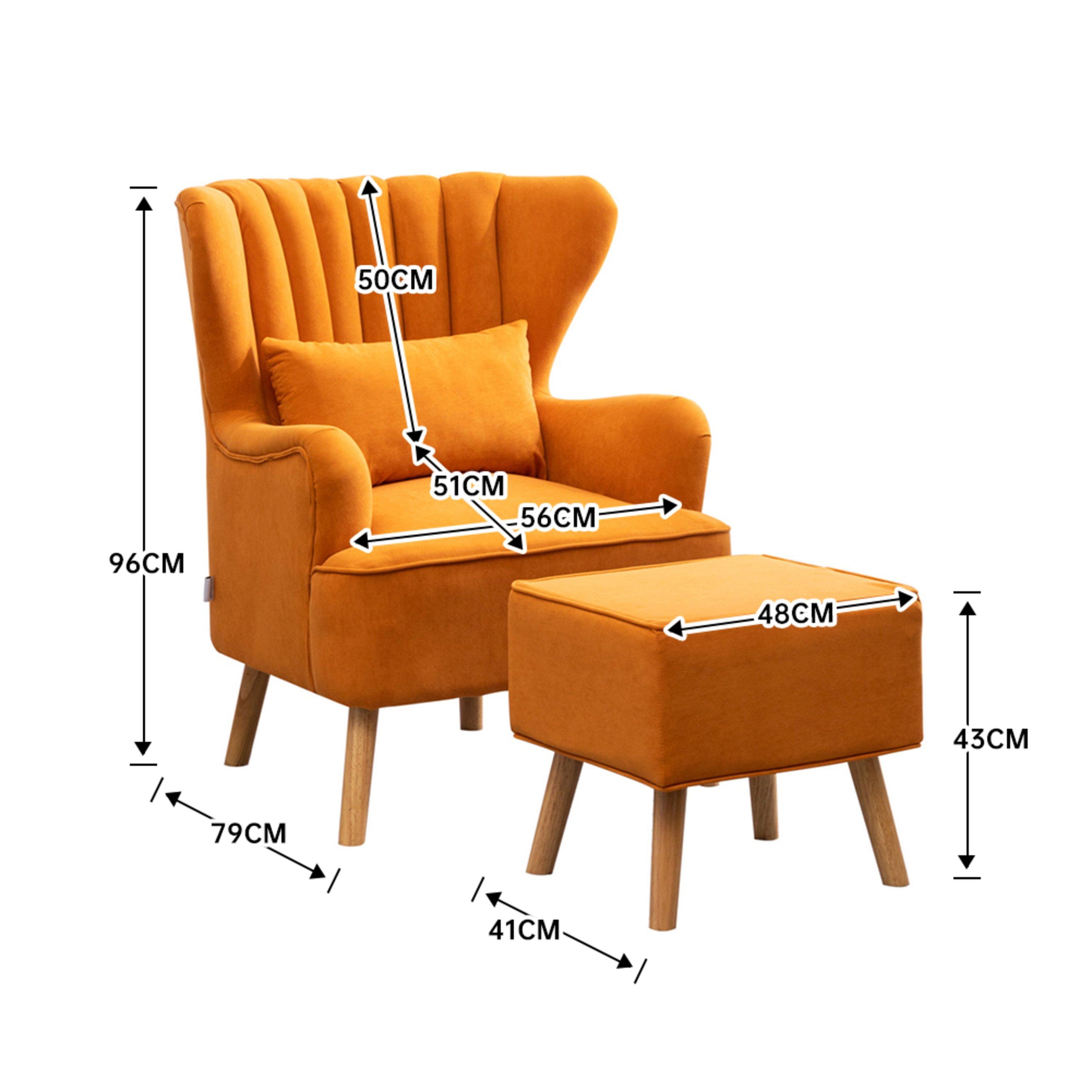Orange - Kabinet UK - Curved Back Armchair with Cushion and Footstool - 8