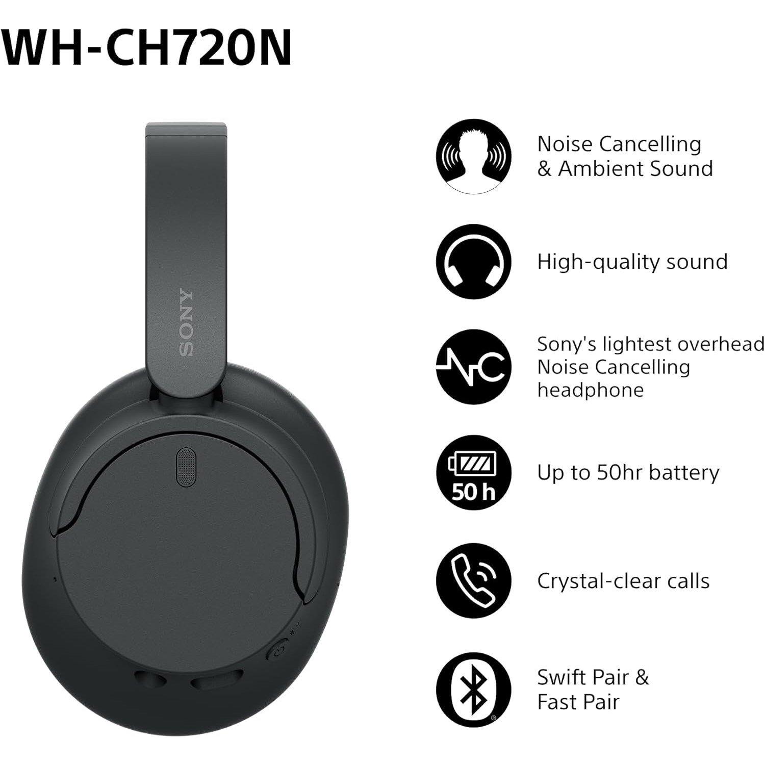 Black - Sony - WH-CH720N Noise Cancelling Wireless Headphones- Black - 2