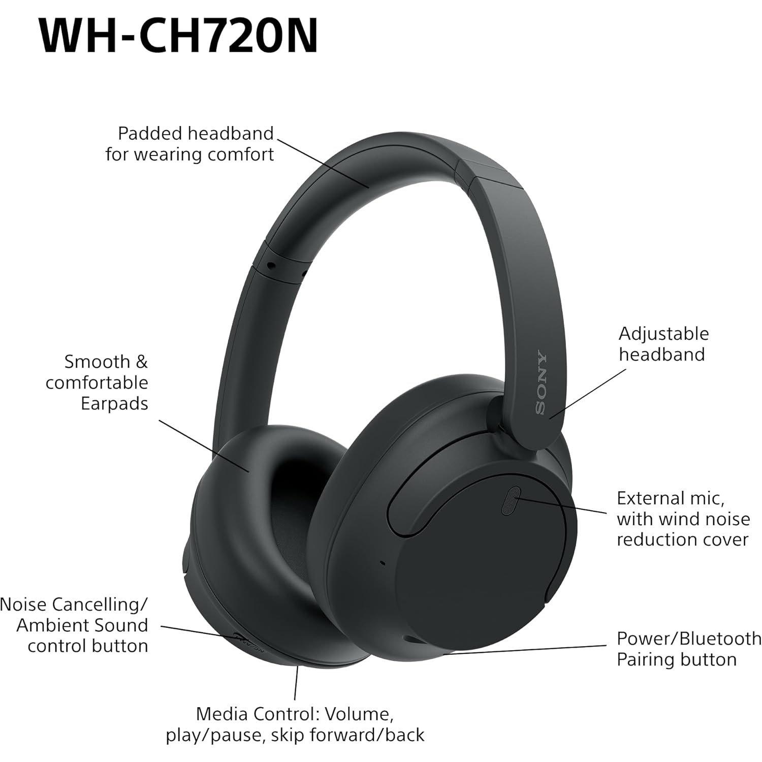 Black - Sony - WH-CH720N Noise Cancelling Wireless Headphones- Black - 8