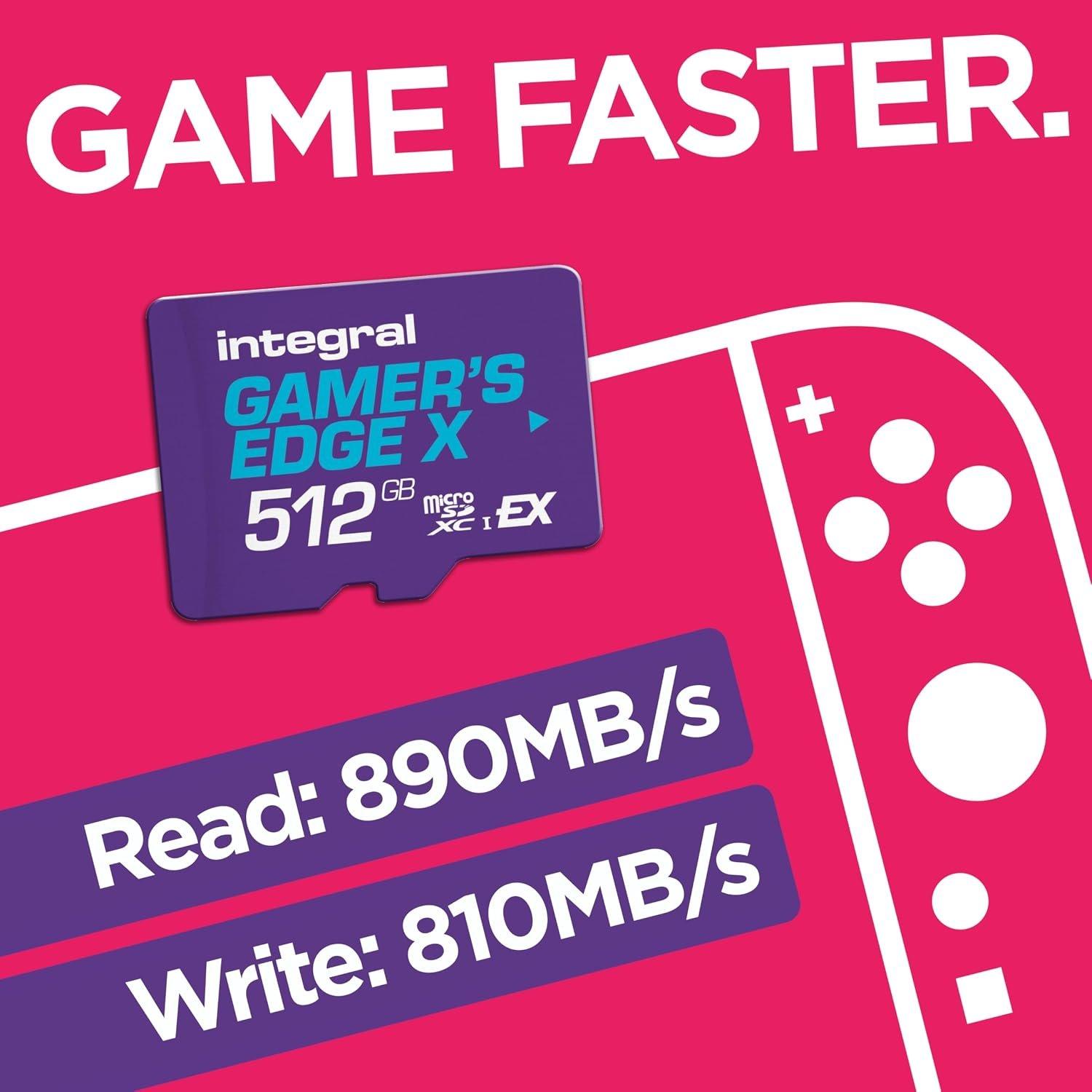 Black - Integral - 512GB Gamers Edge X Micro SD Express Card for Nintendo Switch 2 up to 890MB/s Read 810MB/s Write - 2