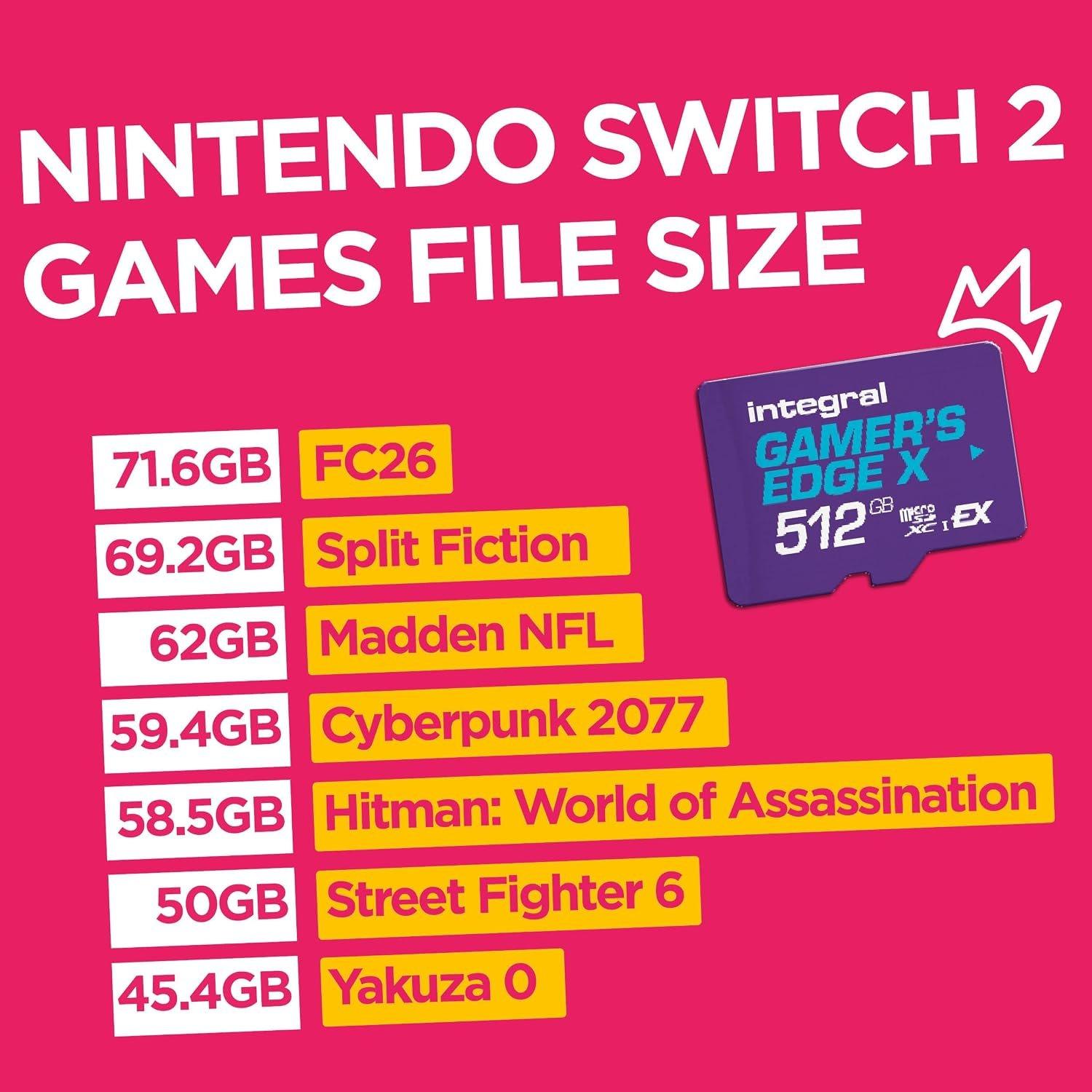 Black - Integral - 512GB Gamers Edge X Micro SD Express Card for Nintendo Switch 2 up to 890MB/s Read 810MB/s Write - 7