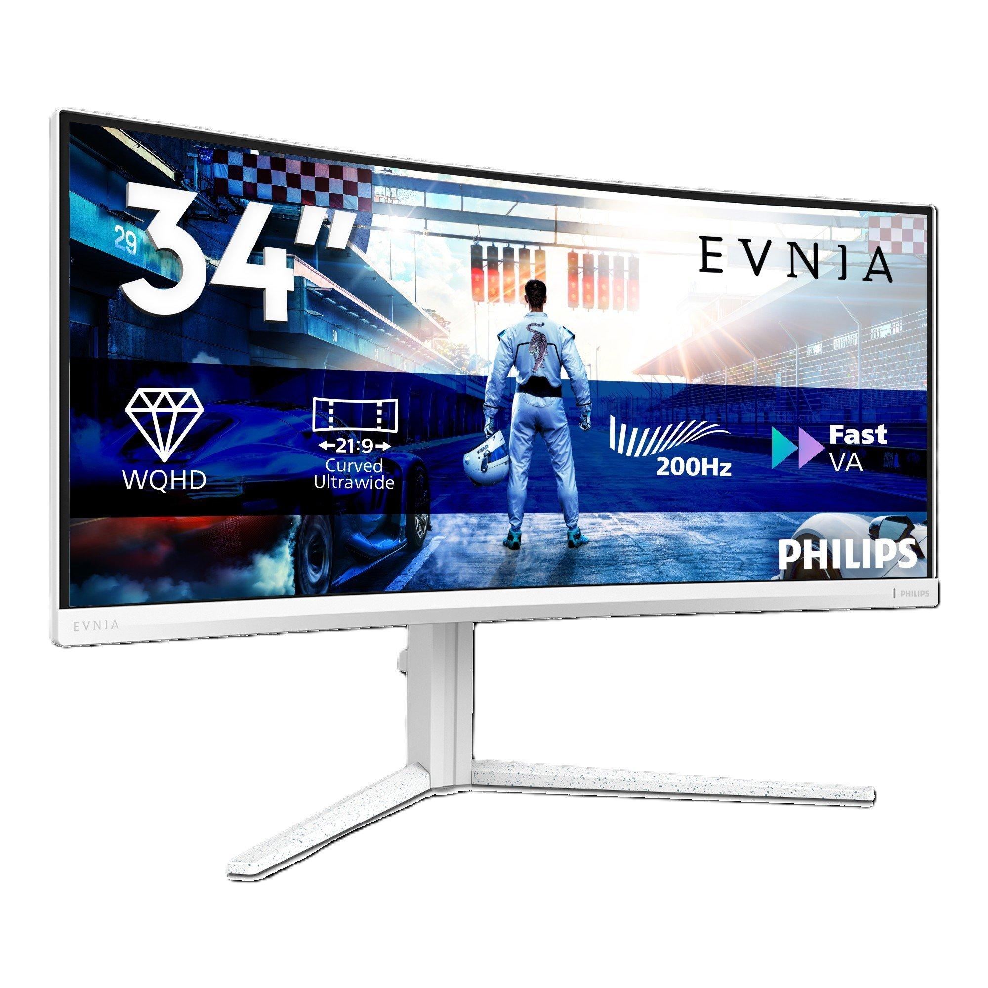 Black - Philips - 34M2C5601QA 34 Inch Curved  Fast VA U/W QHD 200Hz 90w USB C DP Alt Gaming monitor - 2