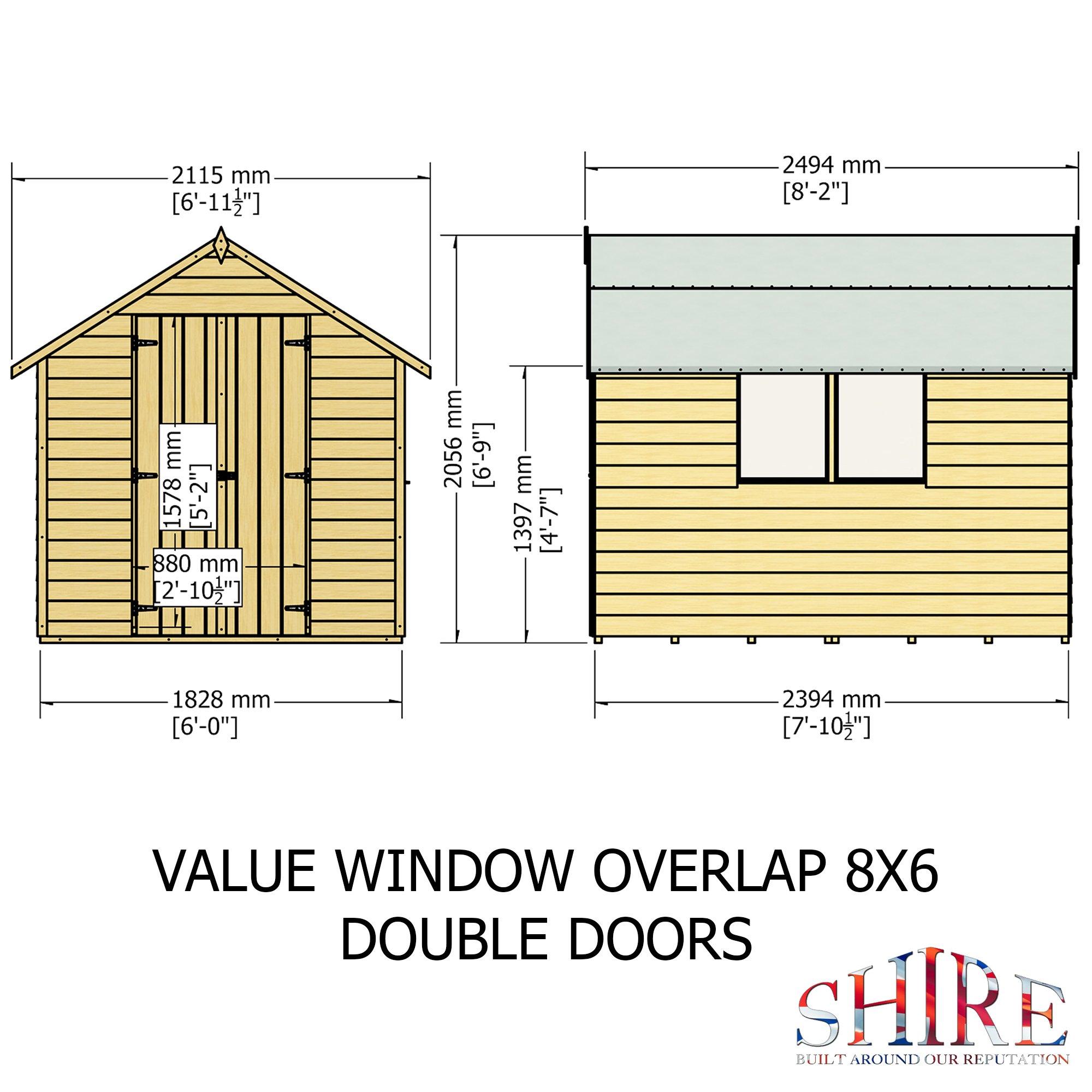 Wood - Shire - Overlap 8x6 Double Door With Window - 4