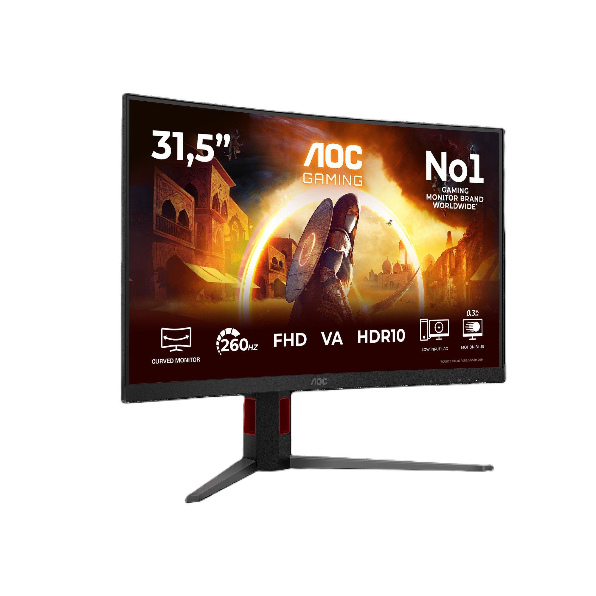 Black - AOC - C32G4Z 31.5 Inch Curved VA FHD 240Hz (260Hz OC) 2 HDMI 1 DP Gaming Monitor - 3