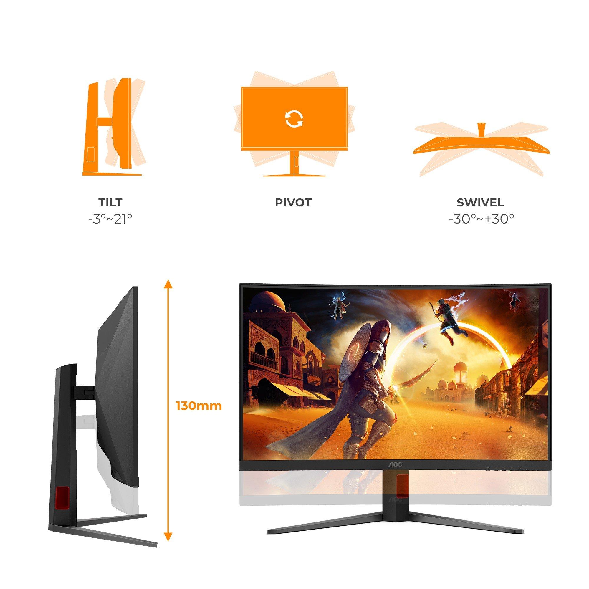 Black - AOC - C32G4Z 31.5 Inch Curved VA FHD 240Hz (260Hz OC) 2 HDMI 1 DP Gaming Monitor - 8