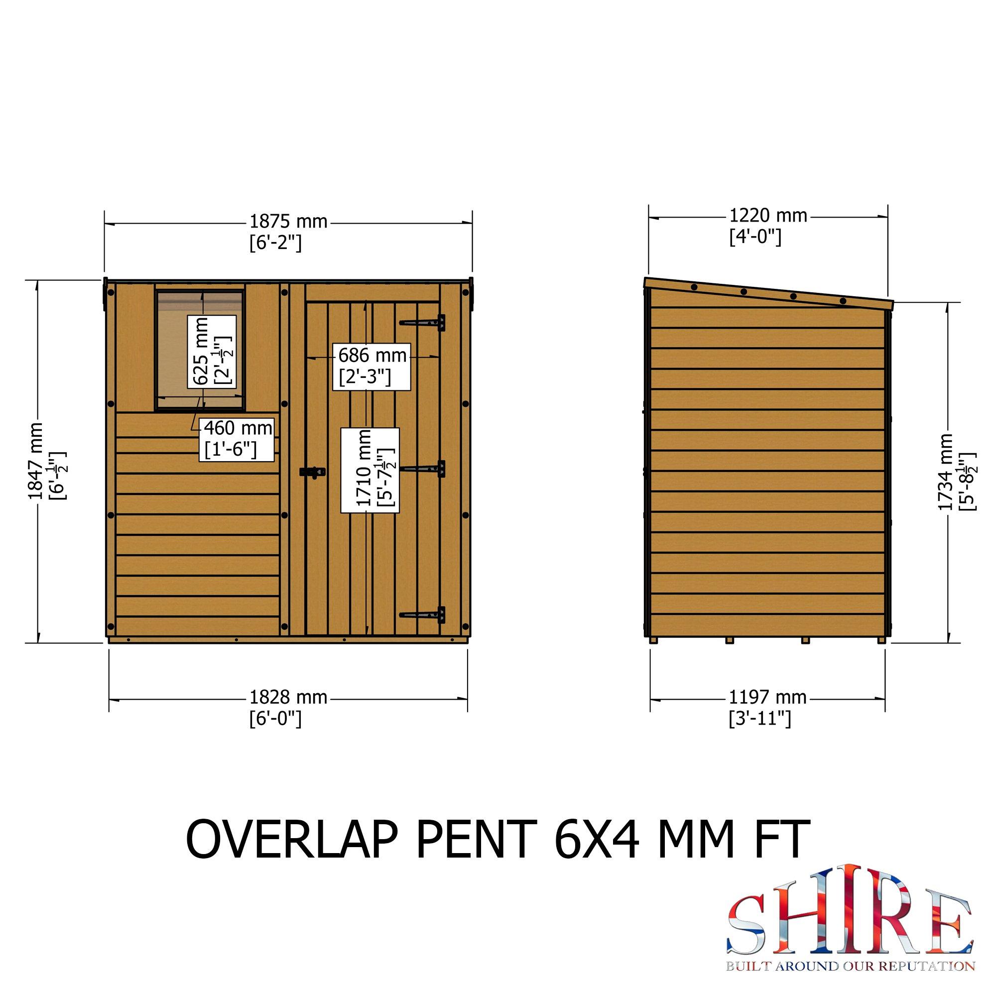 Wood - Shire - Overlap Pent 6x4 Single Door - 4