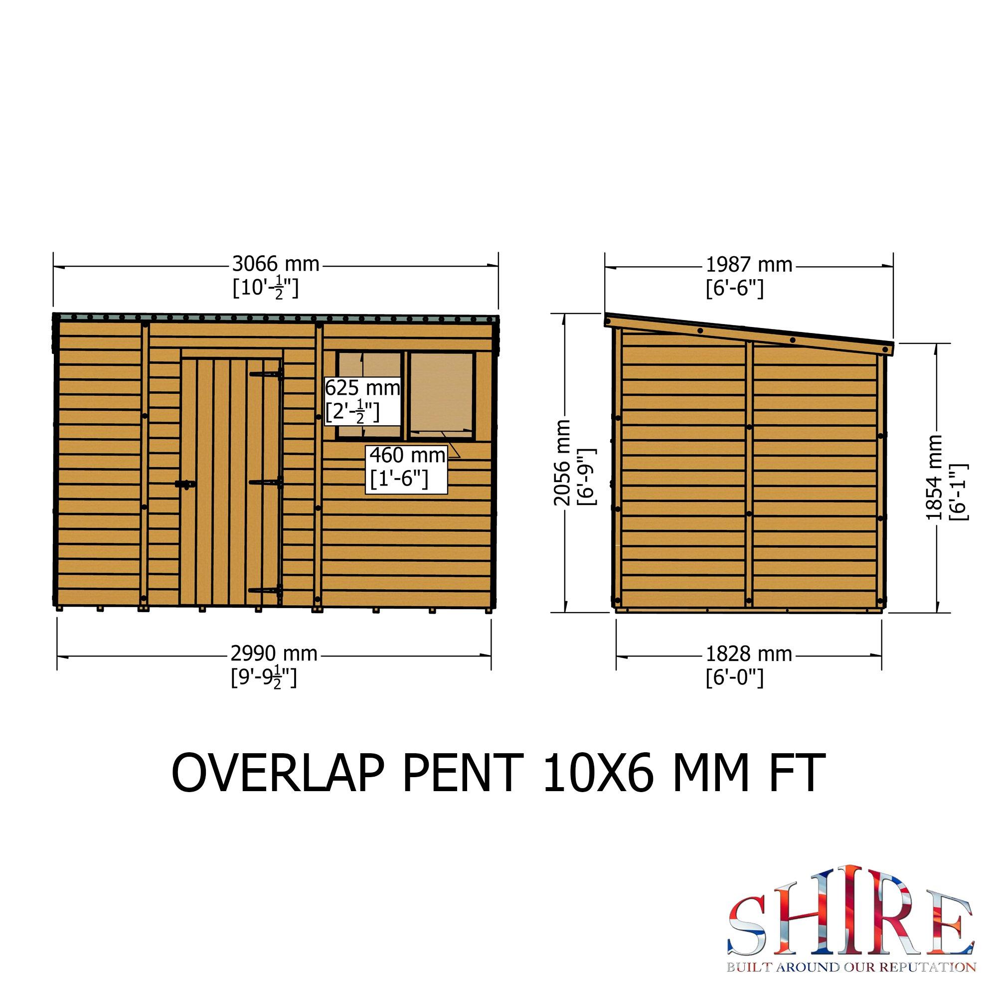 Wood - Shire - Overlap 10x6 Single Door Pent - 4