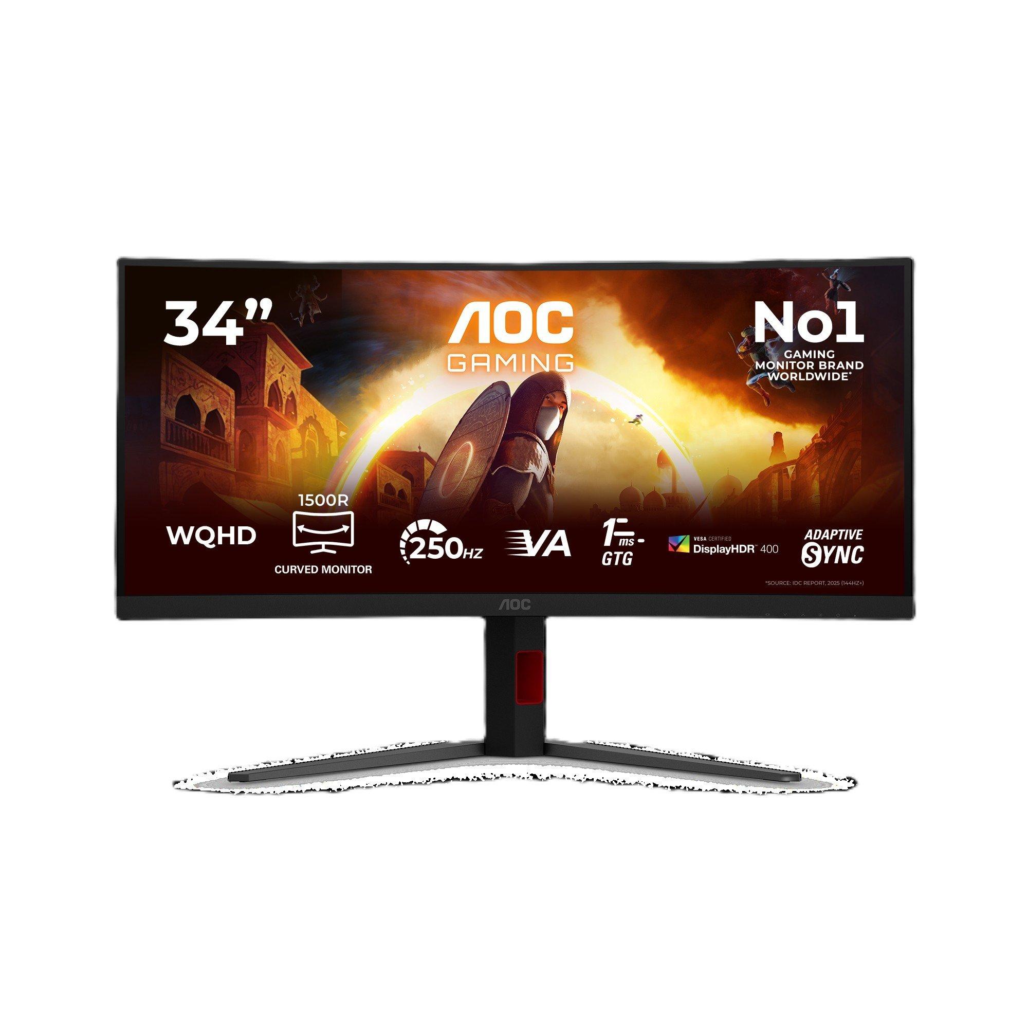 Black - AOC - CU34G4ZCA 34 Inch Fast VA U/W QHD 240Hz (250Hz OC) 2 HDMI 2.1 DP Gaming Monitor - 1