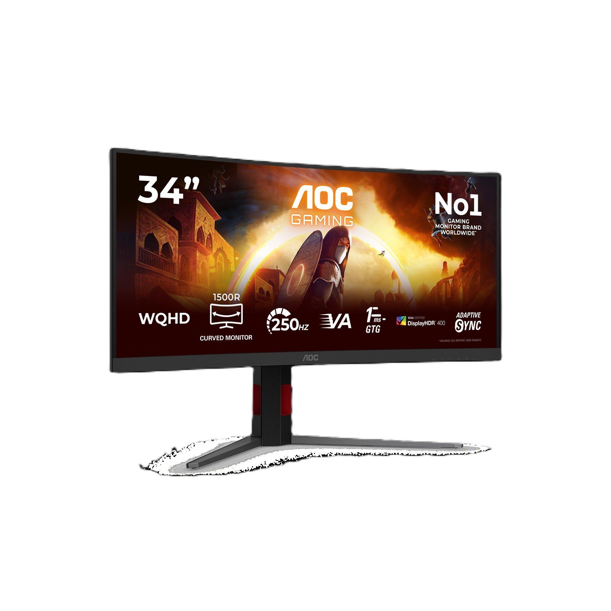 Black - AOC - CU34G4ZCA 34 Inch Fast VA U/W QHD 240Hz (250Hz OC) 2 HDMI 2.1 DP Gaming Monitor - 2