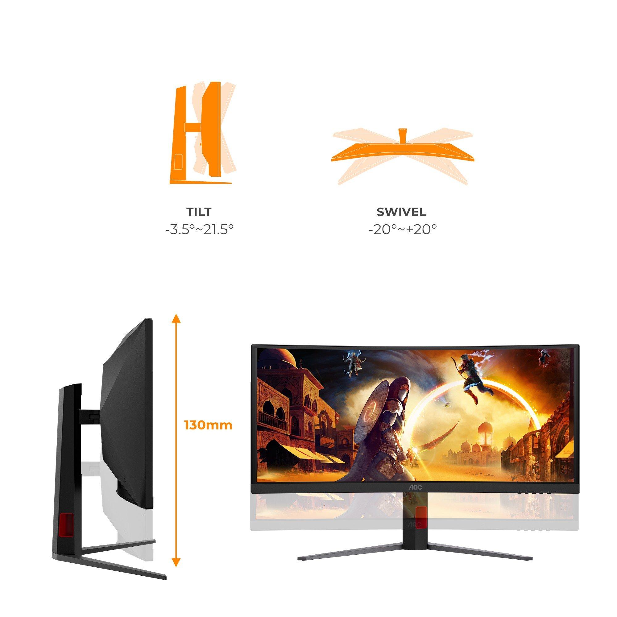 Black - AOC - CU34G4ZCA 34 Inch Fast VA U/W QHD 240Hz (250Hz OC) 2 HDMI 2.1 DP Gaming Monitor - 7