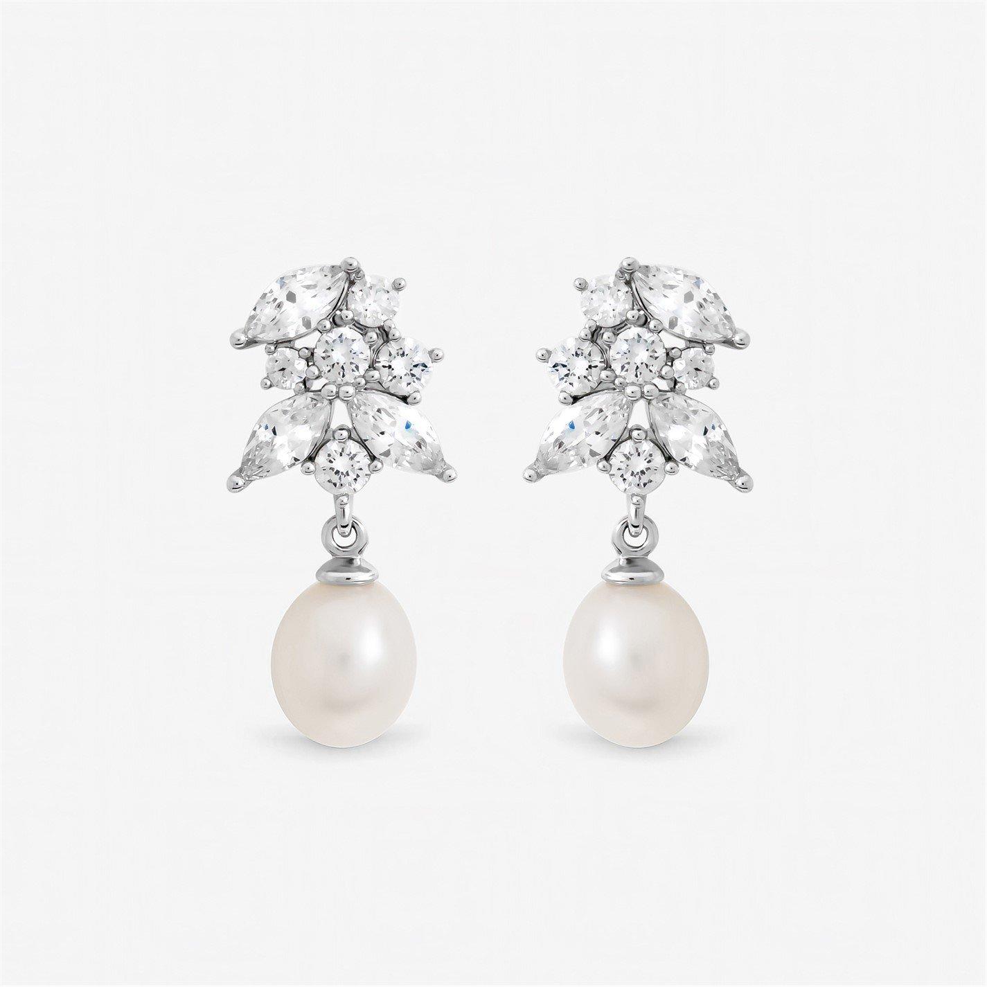 Silver - Jon Richard - Rhodium Crystal and Freshwater Pearl Earrings - 1