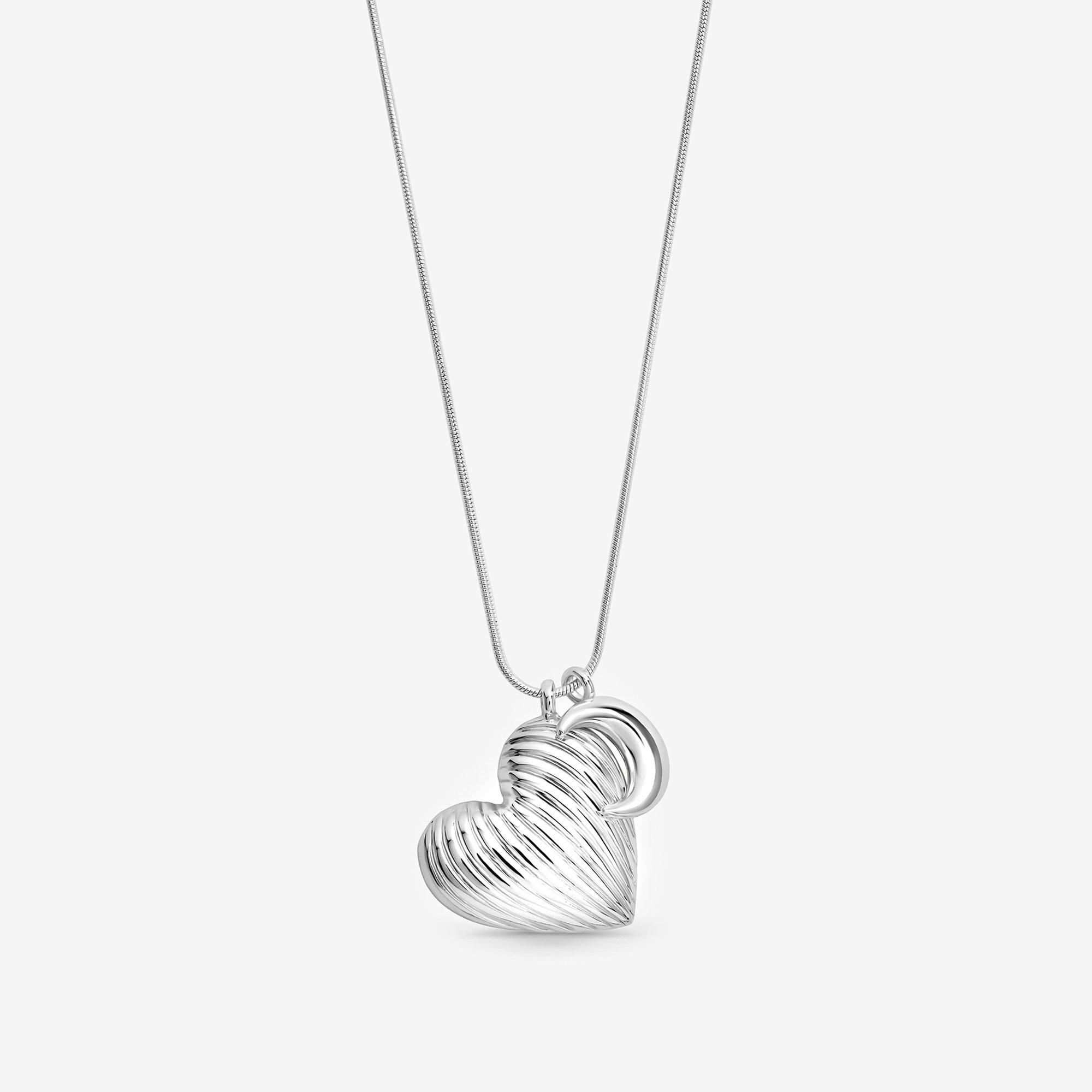 Silver - Mood - Silver Ridged Heart & Moon Pendant - 1