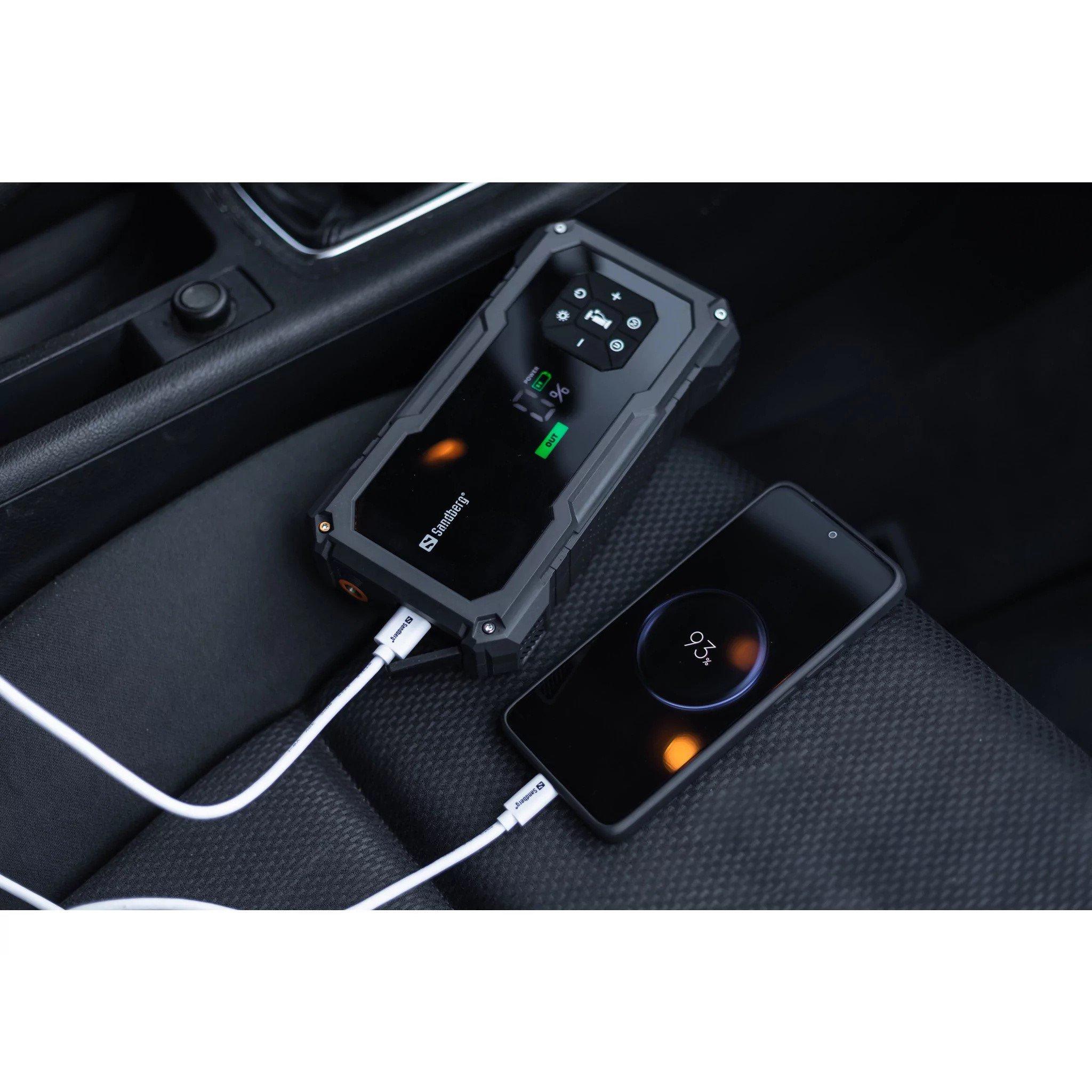 Black - Sandberg - 10000 mAh Powerbank Car Jumpstarter & Tire pump - 12