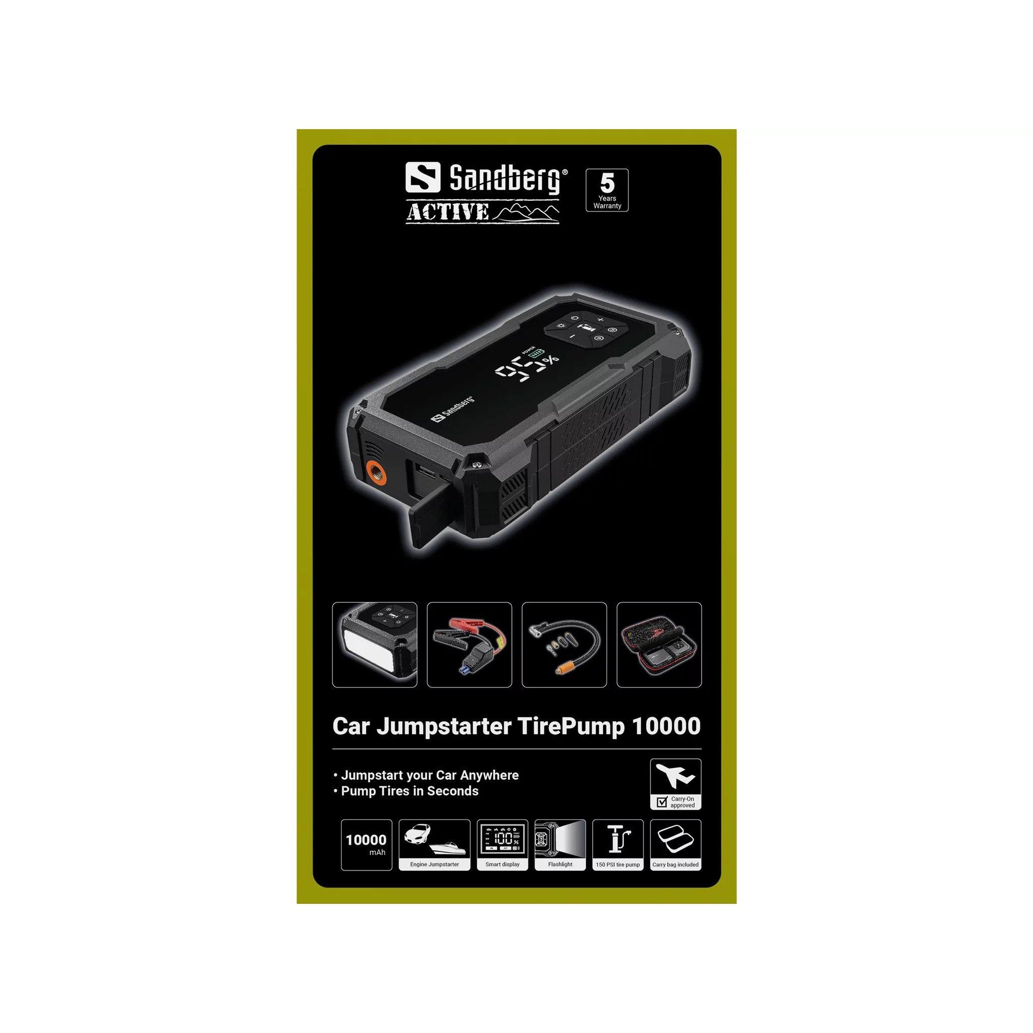 Black - Sandberg - 10000 mAh Powerbank Car Jumpstarter & Tire pump - 13